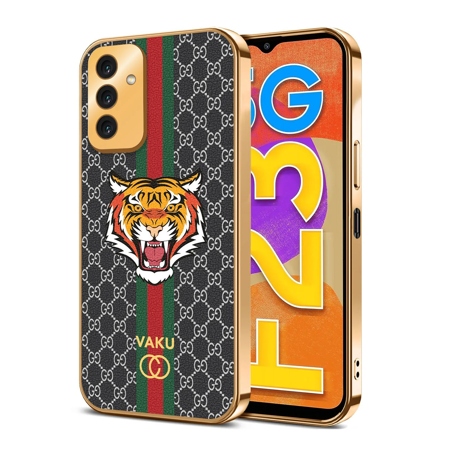 Vaku® Samsung Galaxy F23 Lynx Line Leather Stitched Gold Electroplated Soft TPU Back Cover Case - Image 10