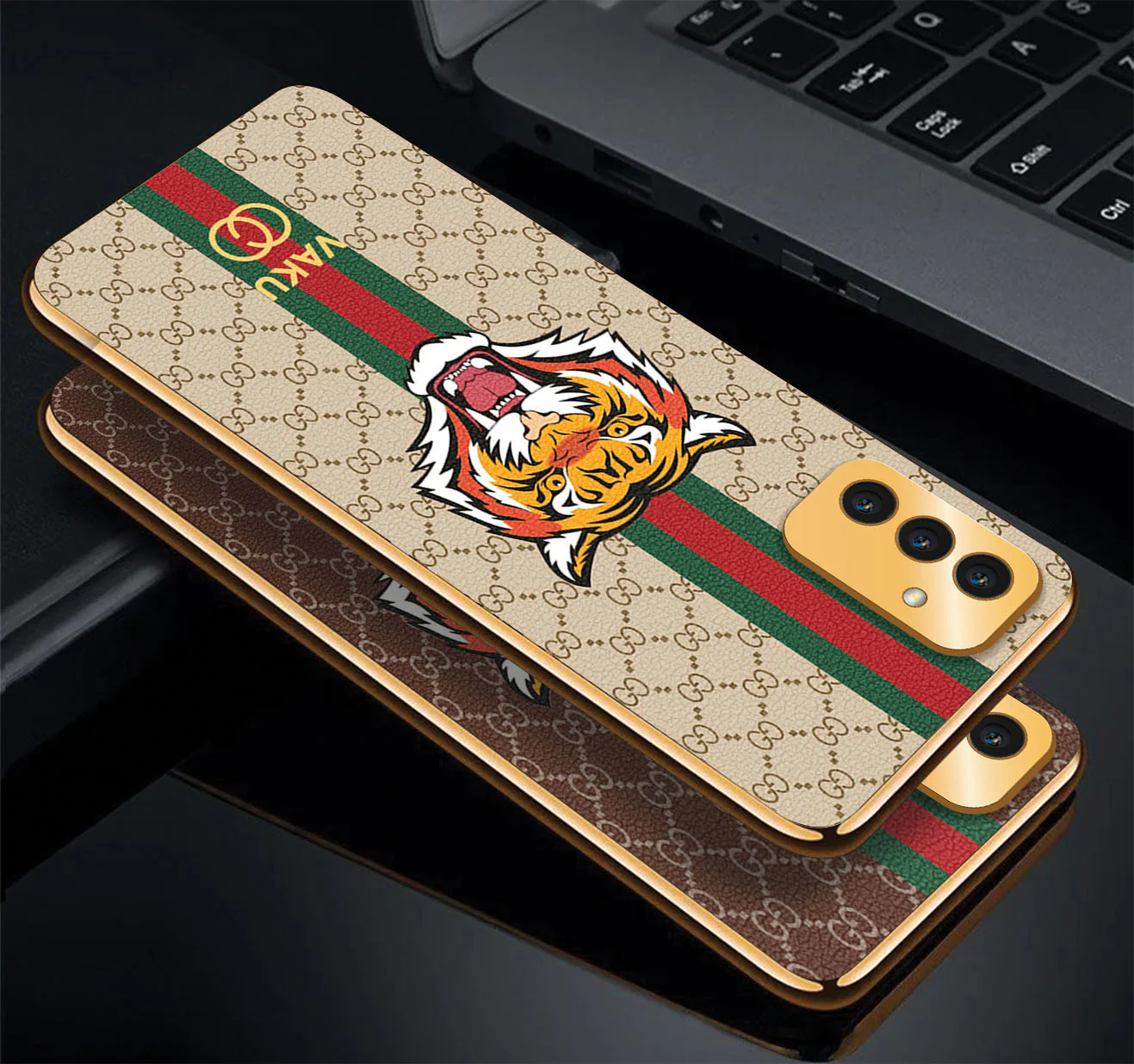 Vaku® Samsung Galaxy F23 Lynx Line Leather Stitched Gold Electroplated Soft TPU Back Cover Case - Image 2