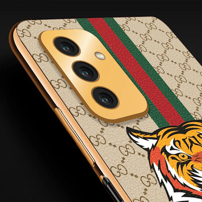 Vaku® Samsung Galaxy F23 Lynx Line Leather Stitched Gold Electroplated Soft TPU Back Cover Case - Image 4