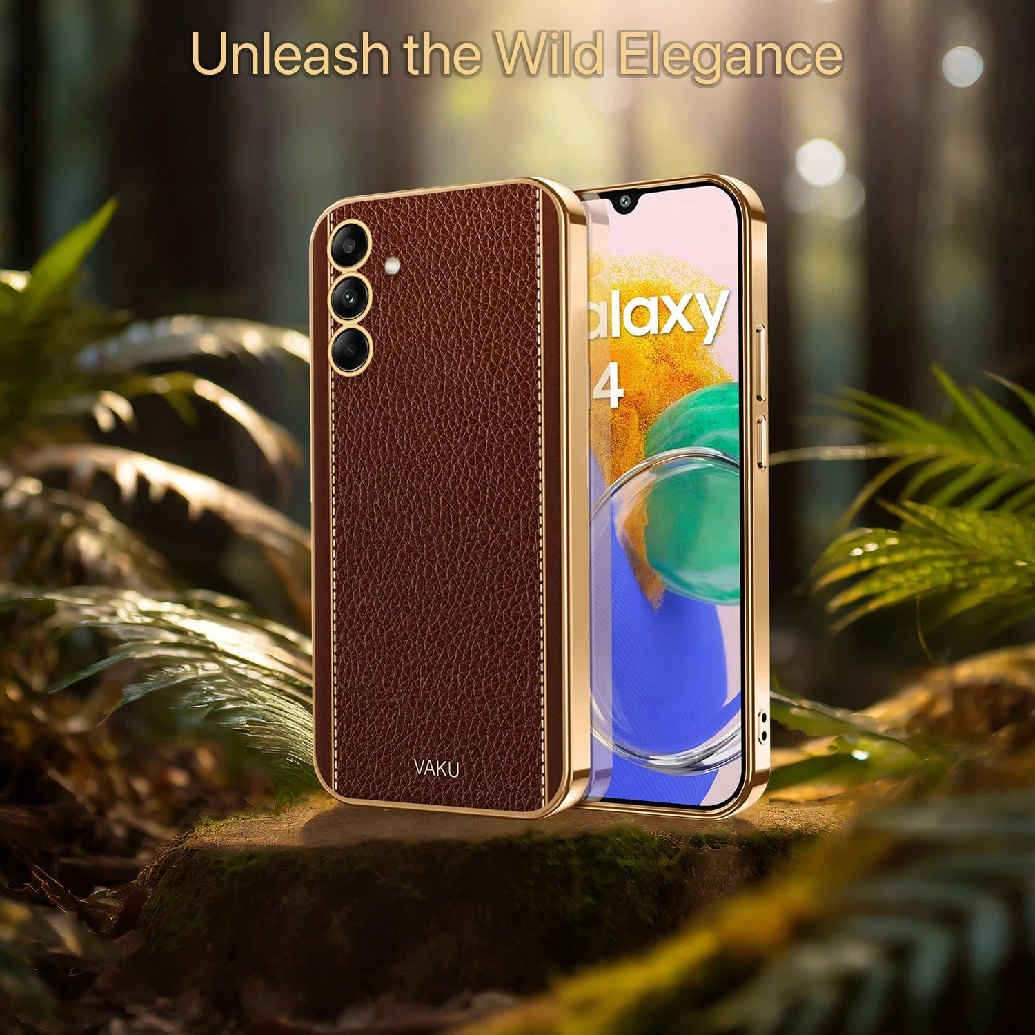 Vaku® Samsung Galaxy M14 5G Luxemberg Leather Pattern Gold Electroplated Soft TPU Back Cover - Image 10