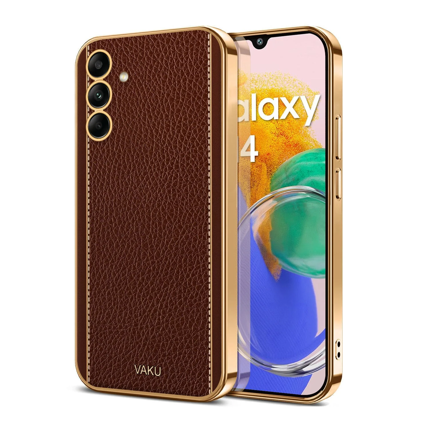 Vaku® Samsung Galaxy M14 5G Luxemberg Leather Pattern Gold Electroplated Soft TPU Back Cover - Image 11