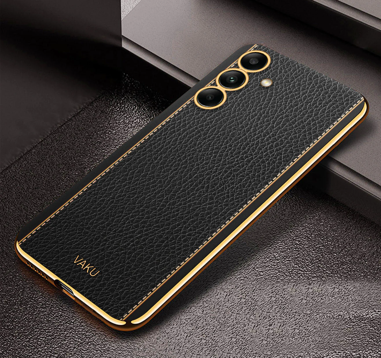 Vaku® Samsung Galaxy M14 5G Luxemberg Leather Pattern Gold Electroplated Soft TPU Back Cover - Image 8