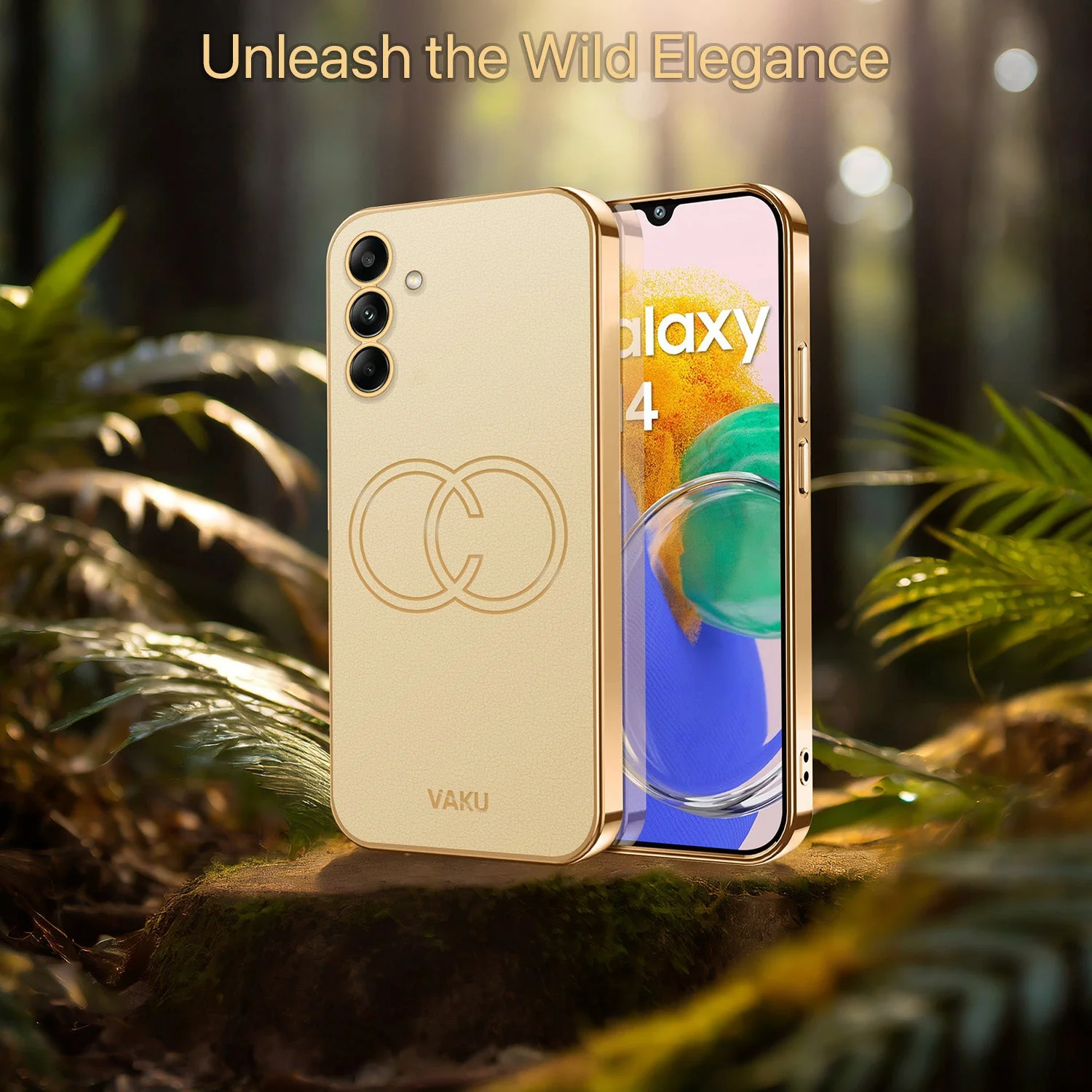 Vaku® Samsung Galaxy M14 5G Skylar Leather Pattern Gold Electroplated Soft TPU Back Cover - Image 13