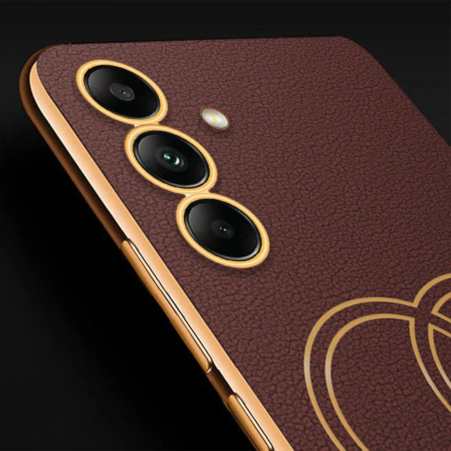 Vaku® Samsung Galaxy M14 5G Skylar Leather Pattern Gold Electroplated Soft TPU Back Cover - Image 3
