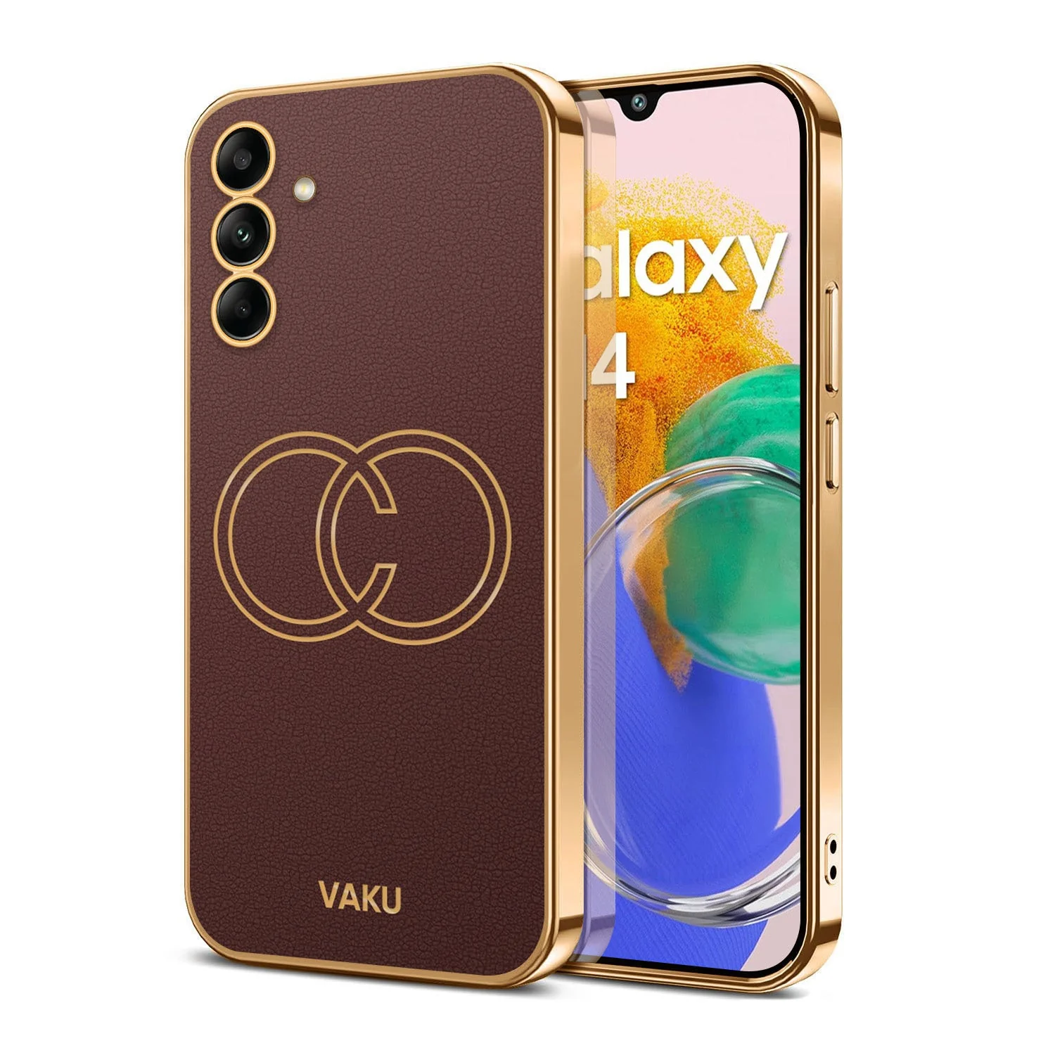 Vaku® Samsung Galaxy M14 5G Skylar Leather Pattern Gold Electroplated Soft TPU Back Cover - Image 4