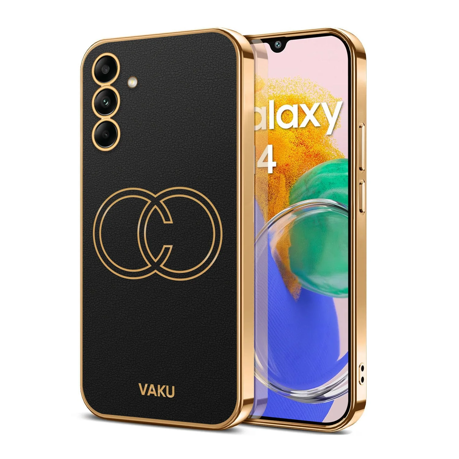 Vaku® Samsung Galaxy M14 5G Skylar Leather Pattern Gold Electroplated Soft TPU Back Cover - Image 9