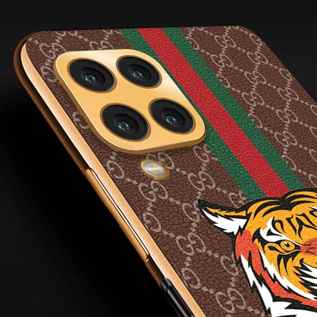 Vaku® Samsung Galaxy M33 5G Lynx Leather Stitched Gold Electroplated Soft TPU Back Cover Case - Image 3