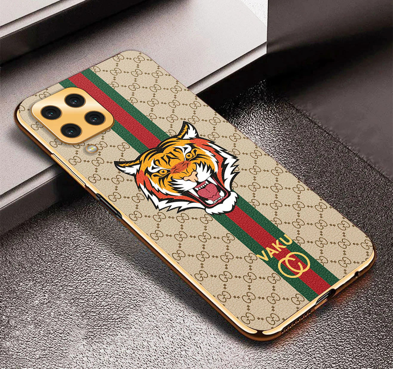 Vaku® Samsung Galaxy M33 5G Lynx Leather Stitched Gold Electroplated Soft TPU Back Cover Case - Image 7