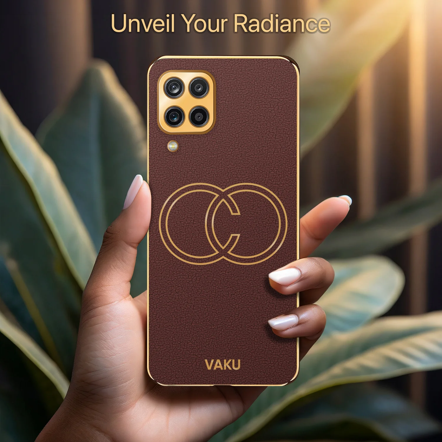 Vaku® Samsung Galaxy M33 5G Skylar Leather Pattern Gold Electroplated Soft TPU Back Cover - Image 13