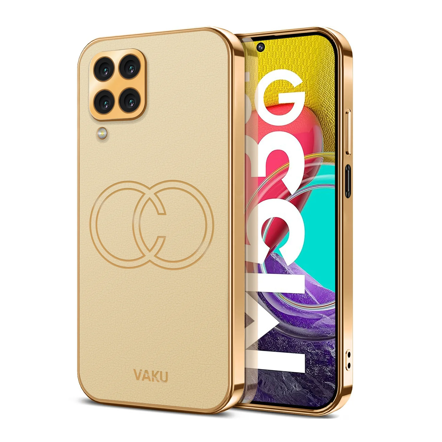 Vaku® Samsung Galaxy M33 5G Skylar Leather Pattern Gold Electroplated Soft TPU Back Cover - Image 14