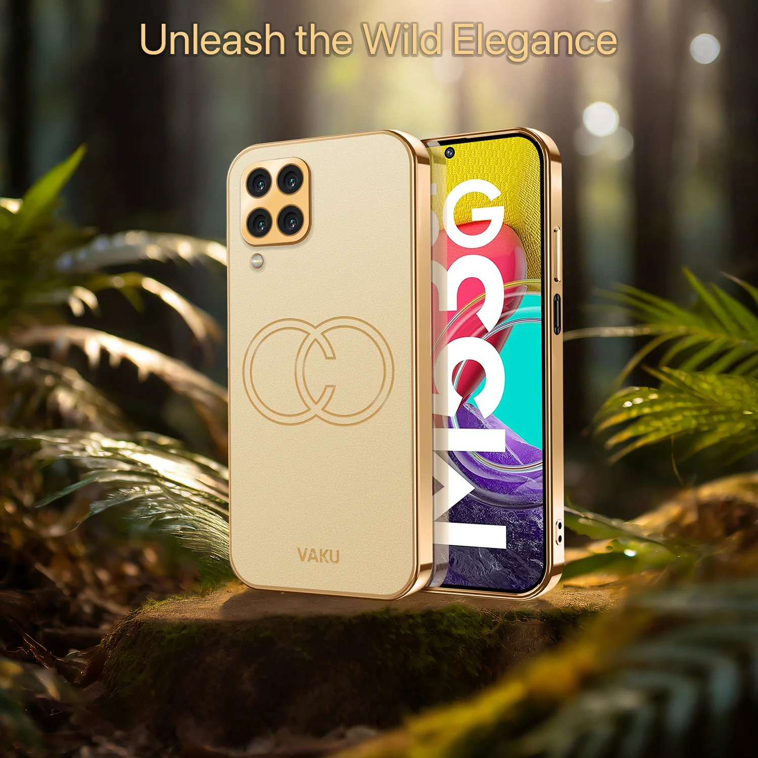 Vaku® Samsung Galaxy M33 5G Skylar Leather Pattern Gold Electroplated Soft TPU Back Cover - Image 15