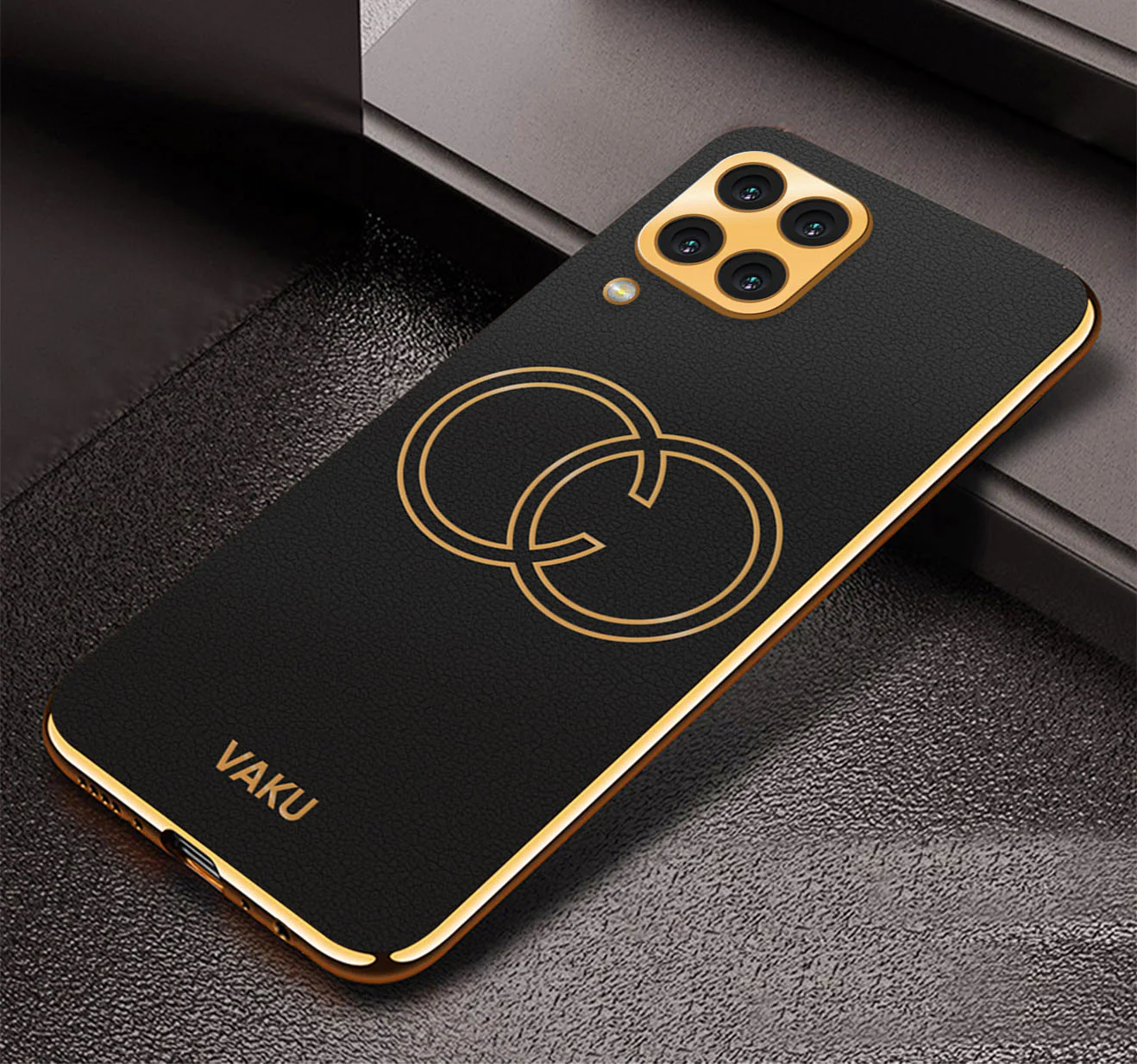 Vaku® Samsung Galaxy M33 5G Skylar Leather Pattern Gold Electroplated Soft TPU Back Cover - Image 2