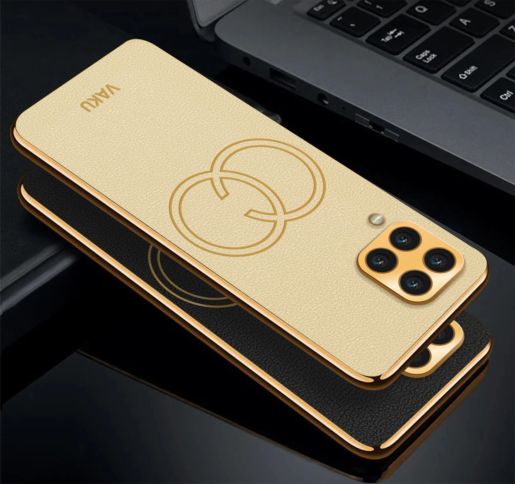 Vaku® Samsung Galaxy M33 5G Skylar Leather Pattern Gold Electroplated Soft TPU Back Cover - Image 4