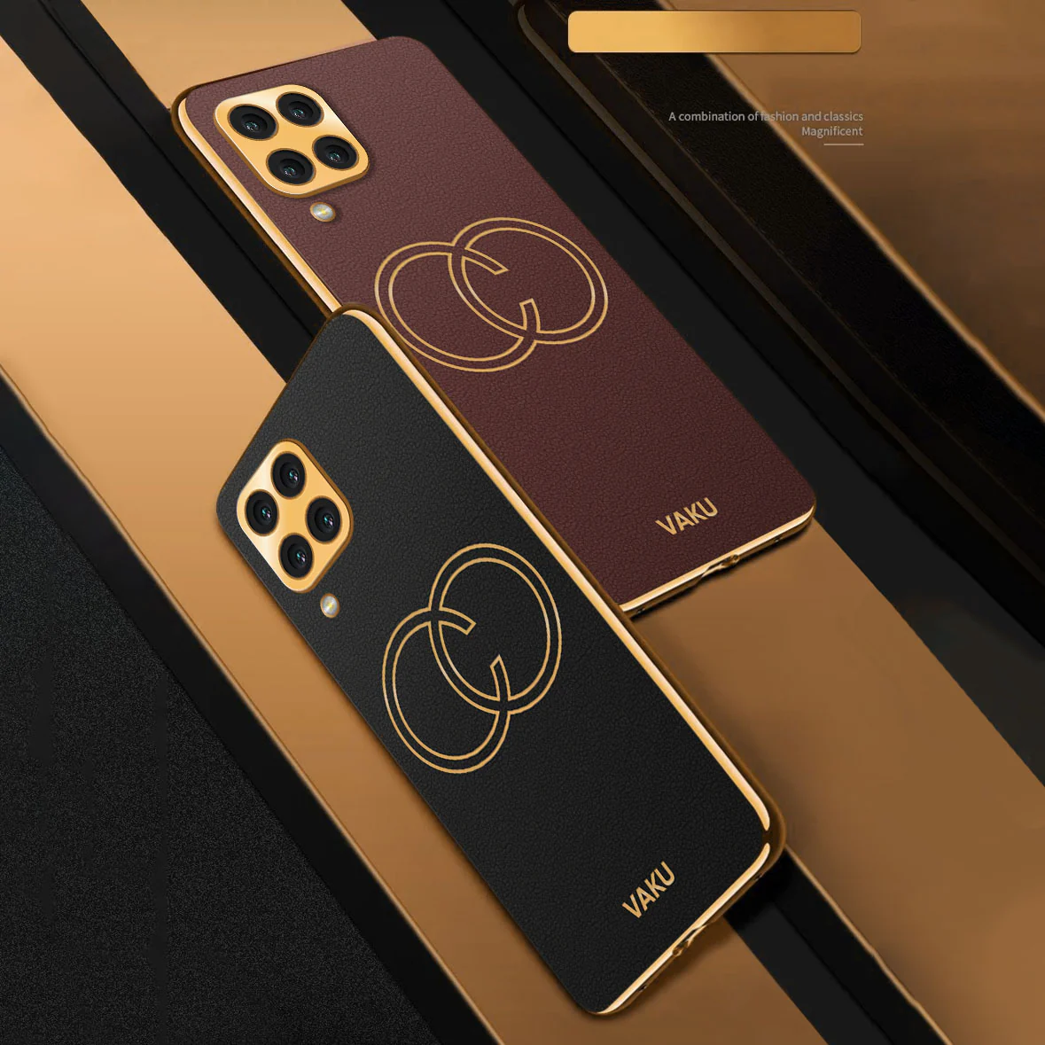 Vaku® Samsung Galaxy M33 5G Skylar Leather Pattern Gold Electroplated Soft TPU Back Cover - Image 5