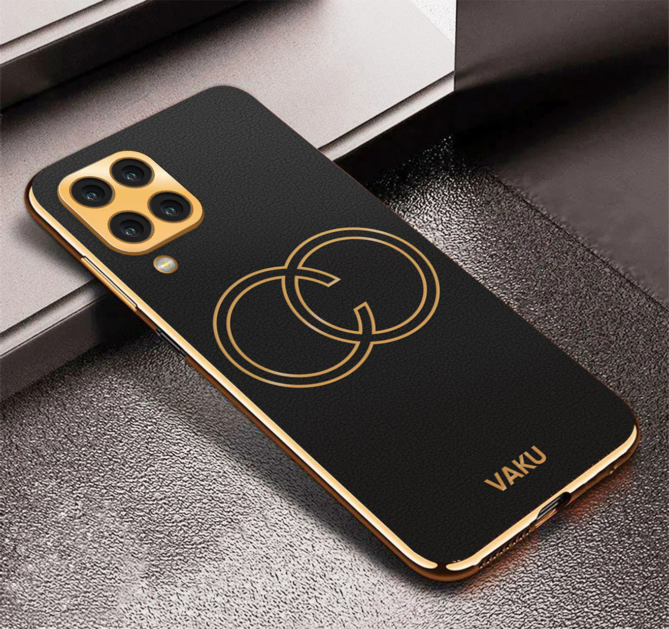 Vaku® Samsung Galaxy M33 5G Skylar Leather Pattern Gold Electroplated Soft TPU Back Cover - Image 6