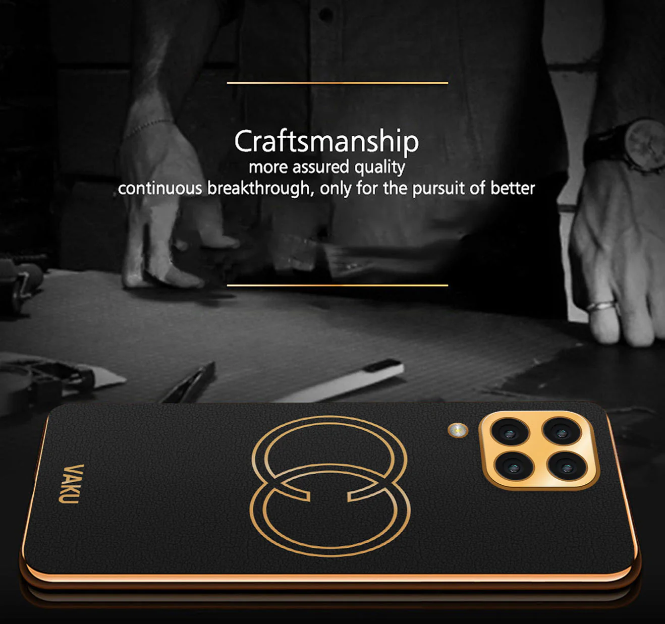 Vaku® Samsung Galaxy M33 5G Skylar Leather Pattern Gold Electroplated Soft TPU Back Cover - Image 7