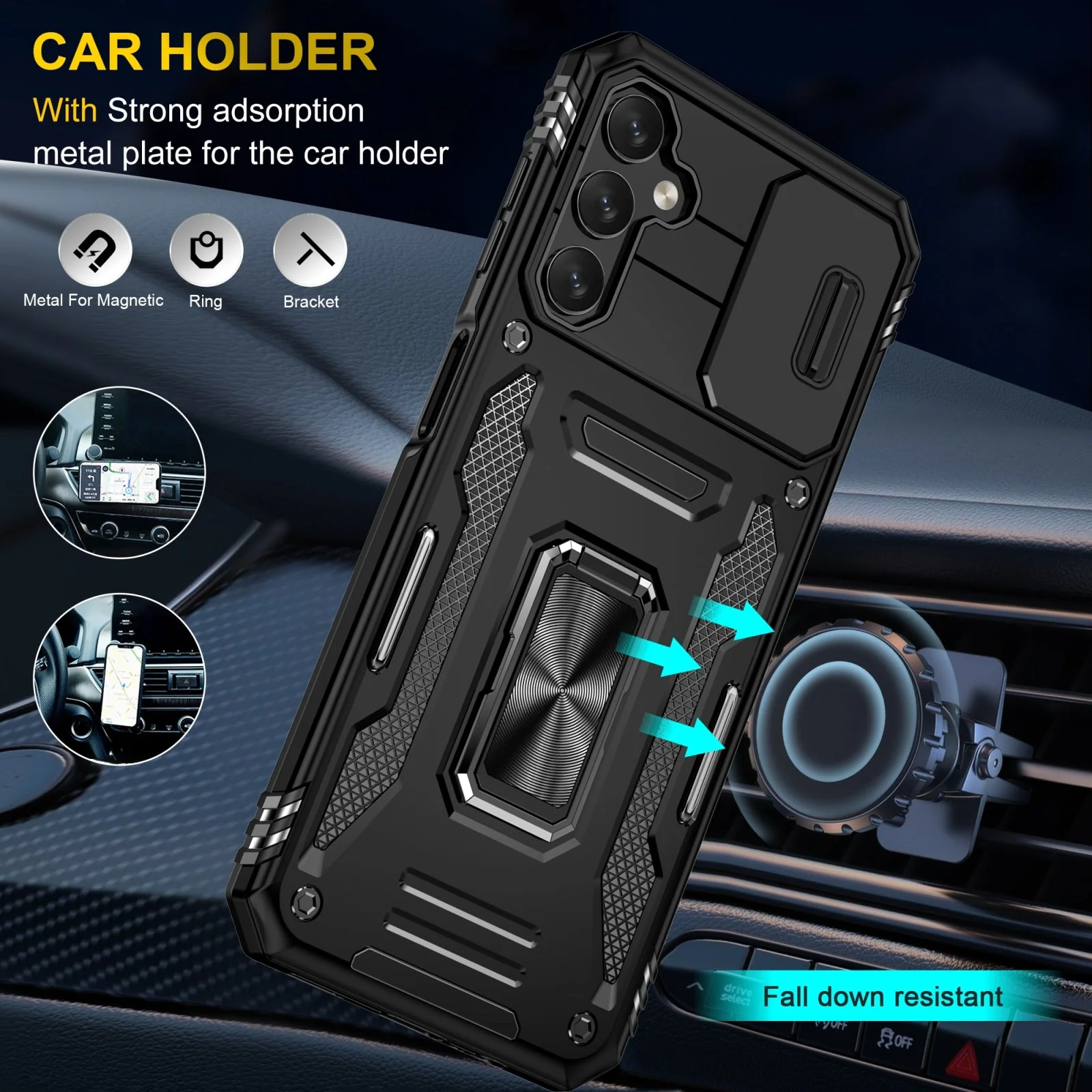 Vaku® Samsung Galaxy M34 5G Aegis Armor Slide Camera Protection Magnetic Ring Holder Kickstand Back Cover - Image 2