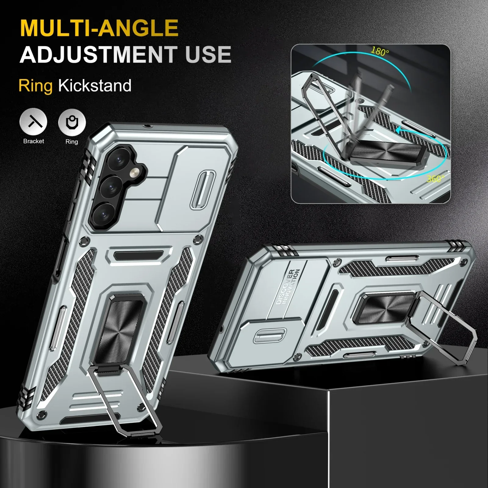 Vaku® Samsung Galaxy M34 5G Aegis Armor Slide Camera Protection Magnetic Ring Holder Kickstand Back Cover - Image 3