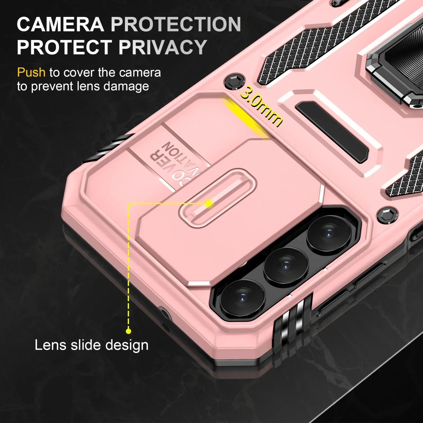 Vaku® Samsung Galaxy M34 5G Aegis Armor Slide Camera Protection Magnetic Ring Holder Kickstand Back Cover - Image 4