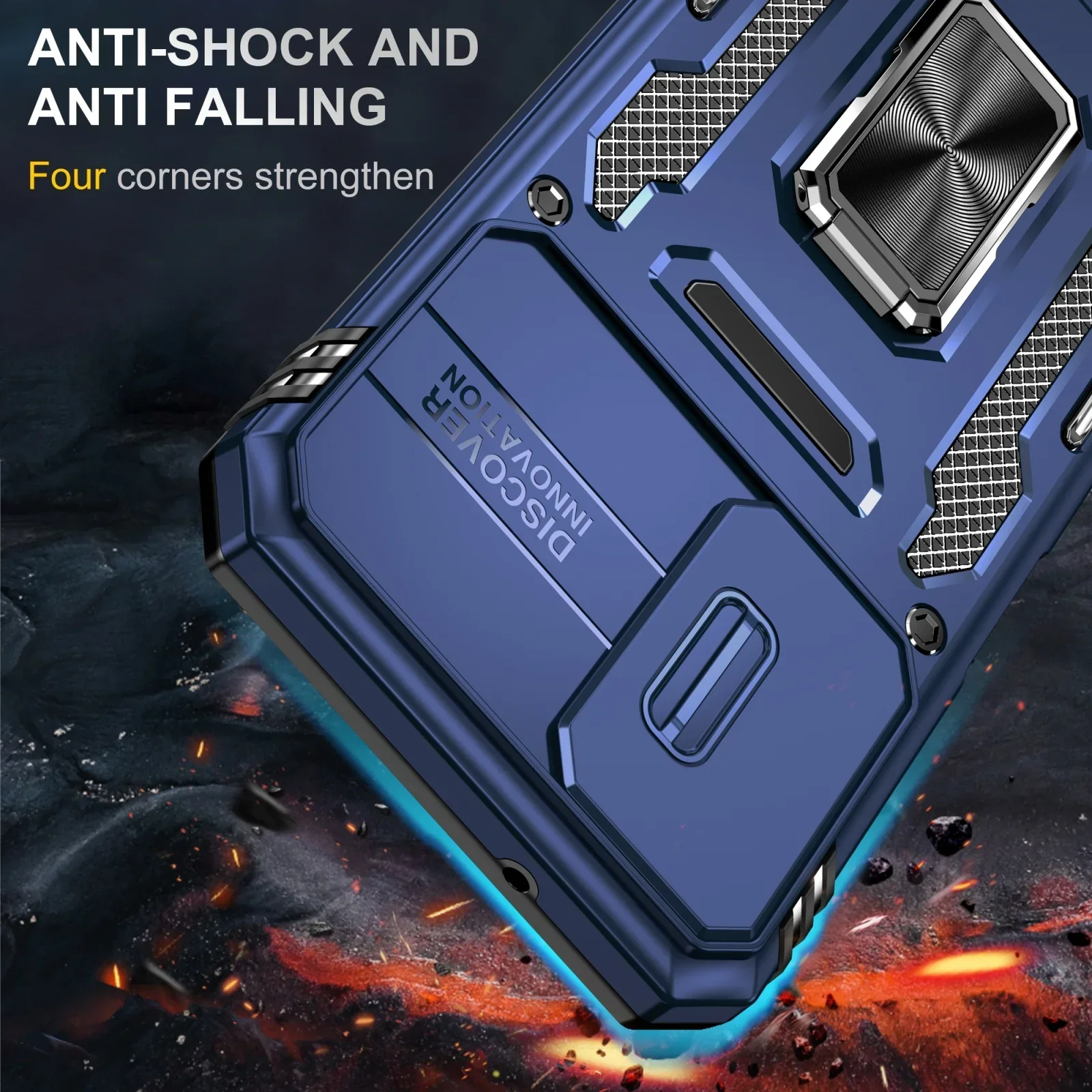 Vaku® Samsung Galaxy M34 5G Aegis Armor Slide Camera Protection Magnetic Ring Holder Kickstand Back Cover - Image 5