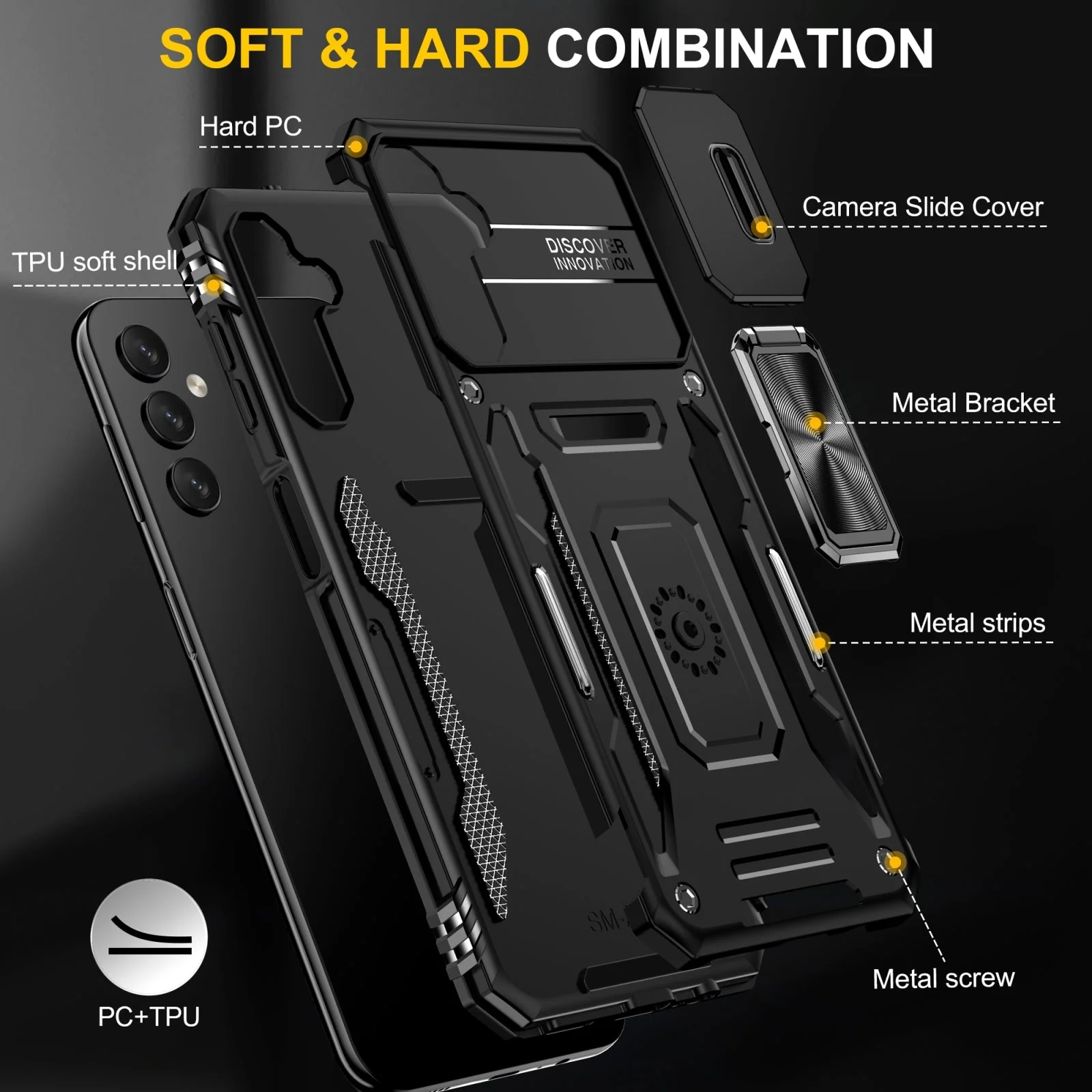 Vaku® Samsung Galaxy M34 5G Aegis Armor Slide Camera Protection Magnetic Ring Holder Kickstand Back Cover - Image 7