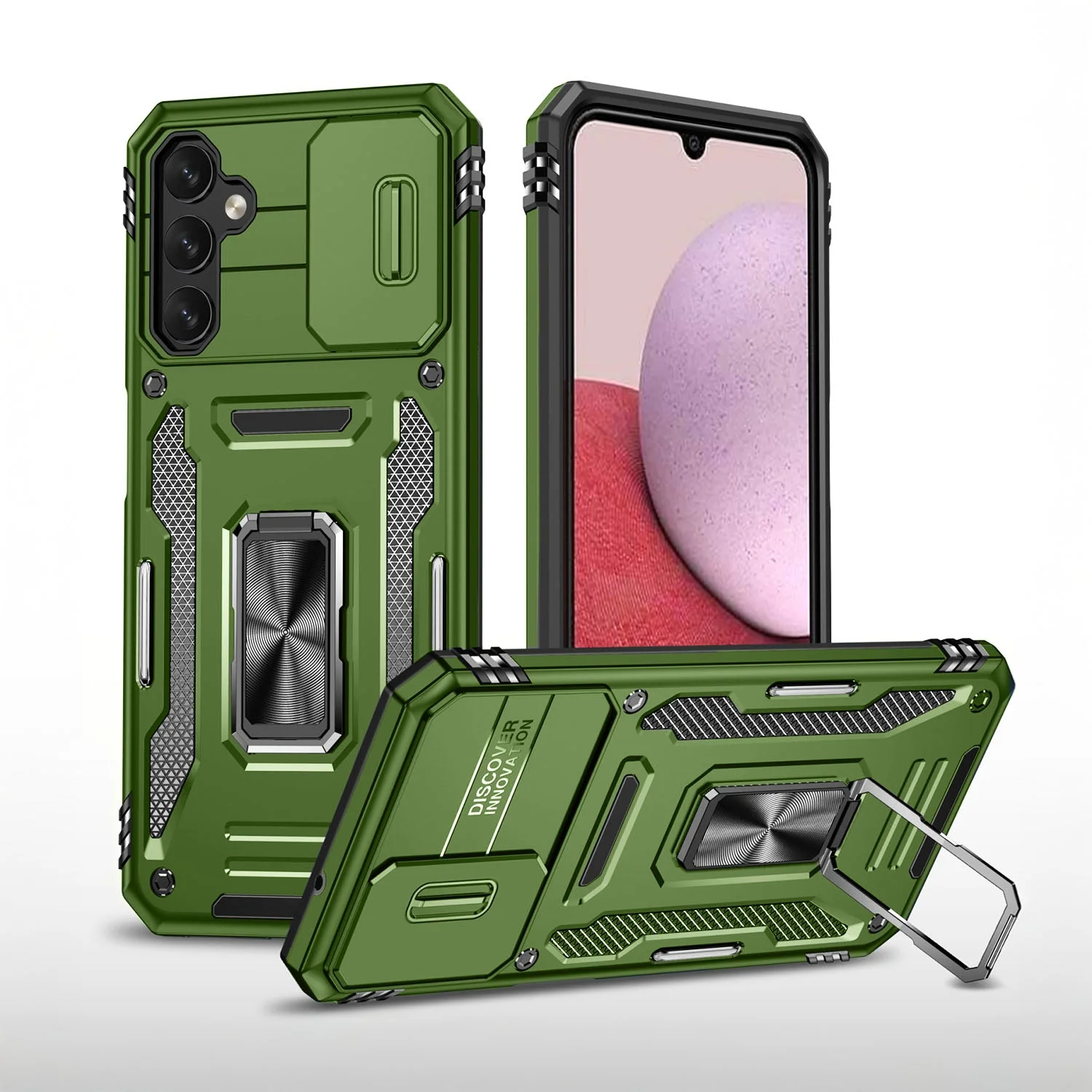 Vaku® Samsung Galaxy M34 5G Aegis Armor Slide Camera Protection Magnetic Ring Holder Kickstand Back Cover - Image 9