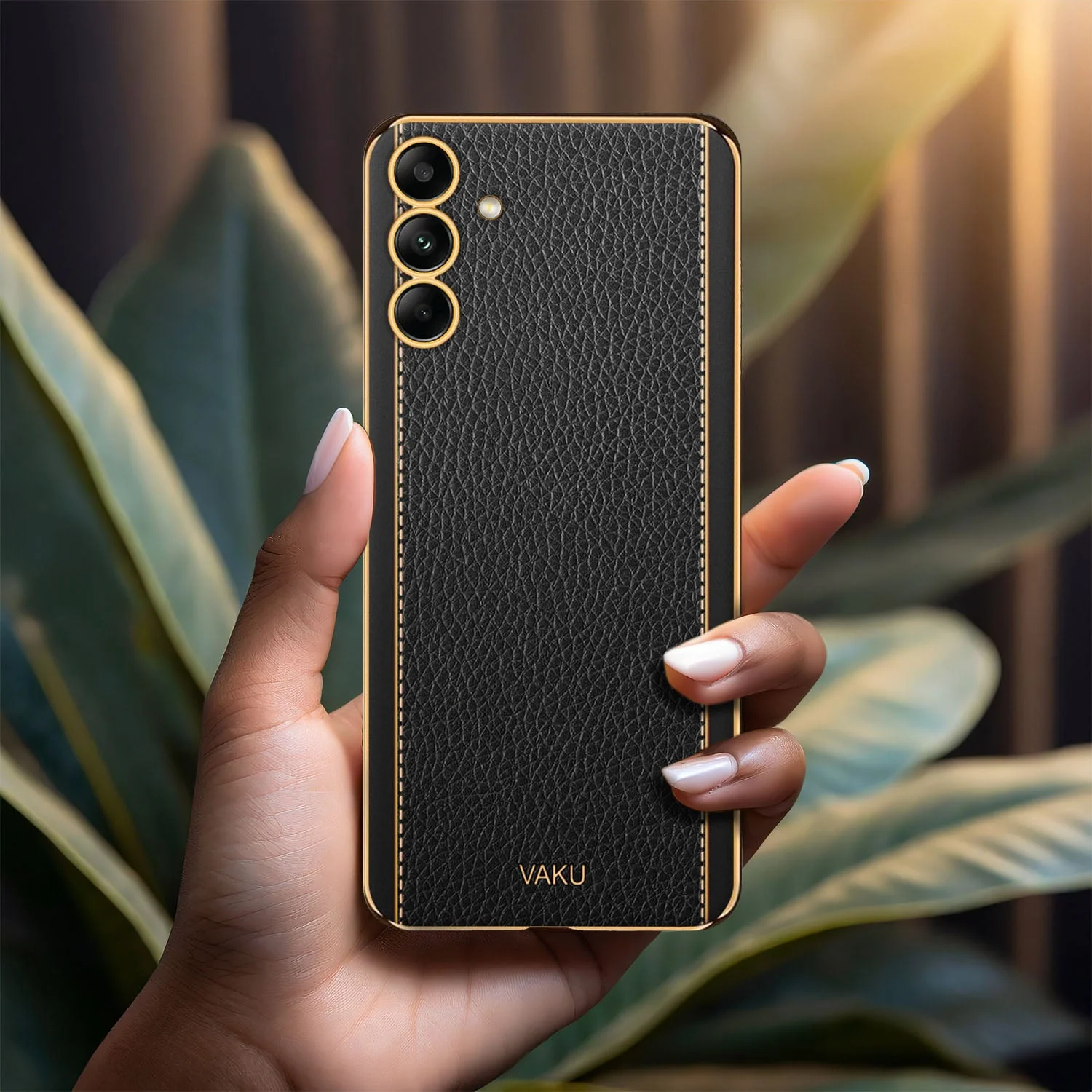 Vaku ® Samsung Galaxy M34 5G Luxemberg Leather Pattern Gold Electroplated Soft TPU Back Cover - Image 10