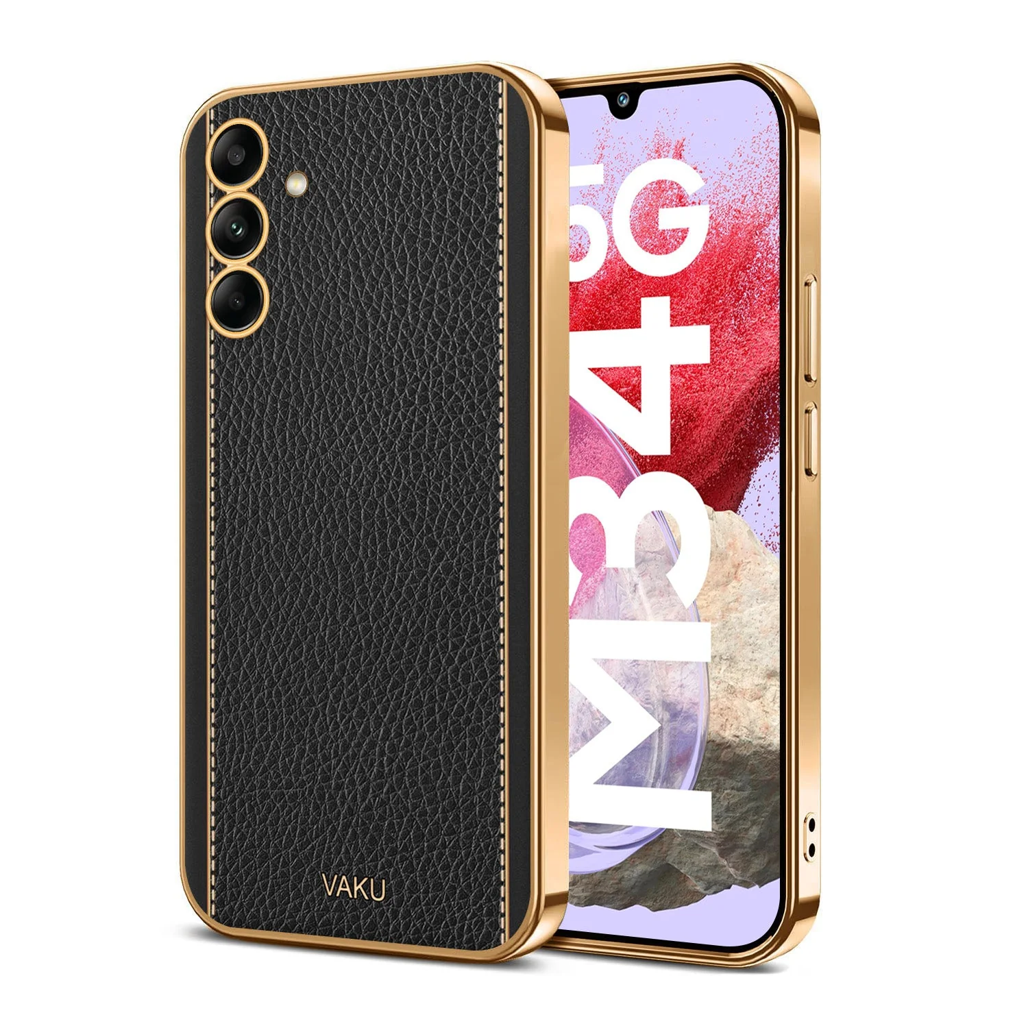 Vaku ® Samsung Galaxy M34 5G Luxemberg Leather Pattern Gold Electroplated Soft TPU Back Cover - Image 13
