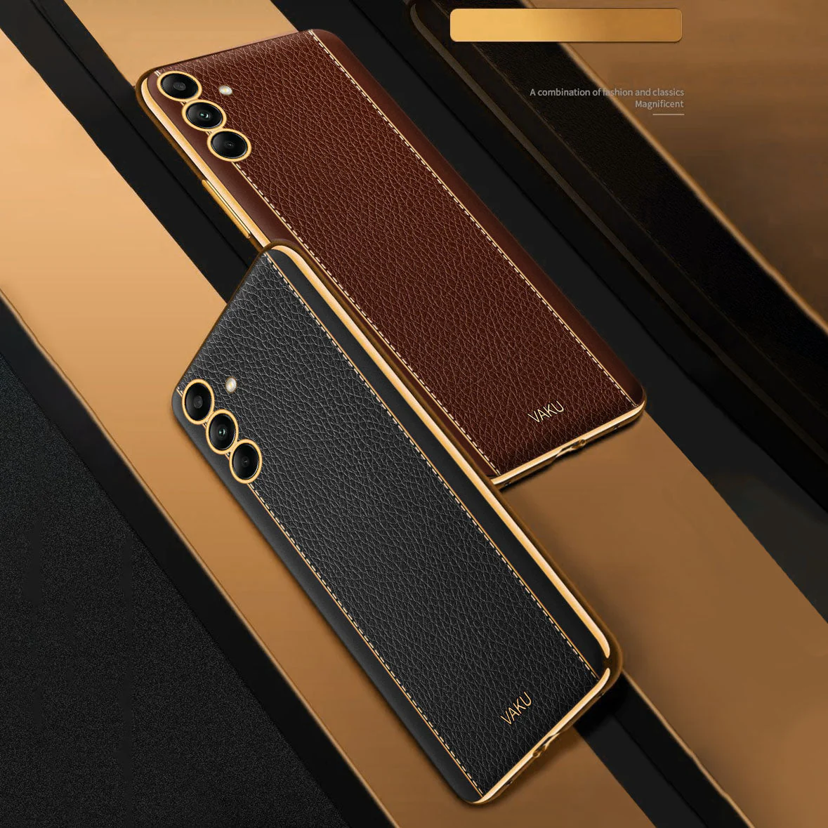 Vaku ® Samsung Galaxy M34 5G Luxemberg Leather Pattern Gold Electroplated Soft TPU Back Cover - Image 9
