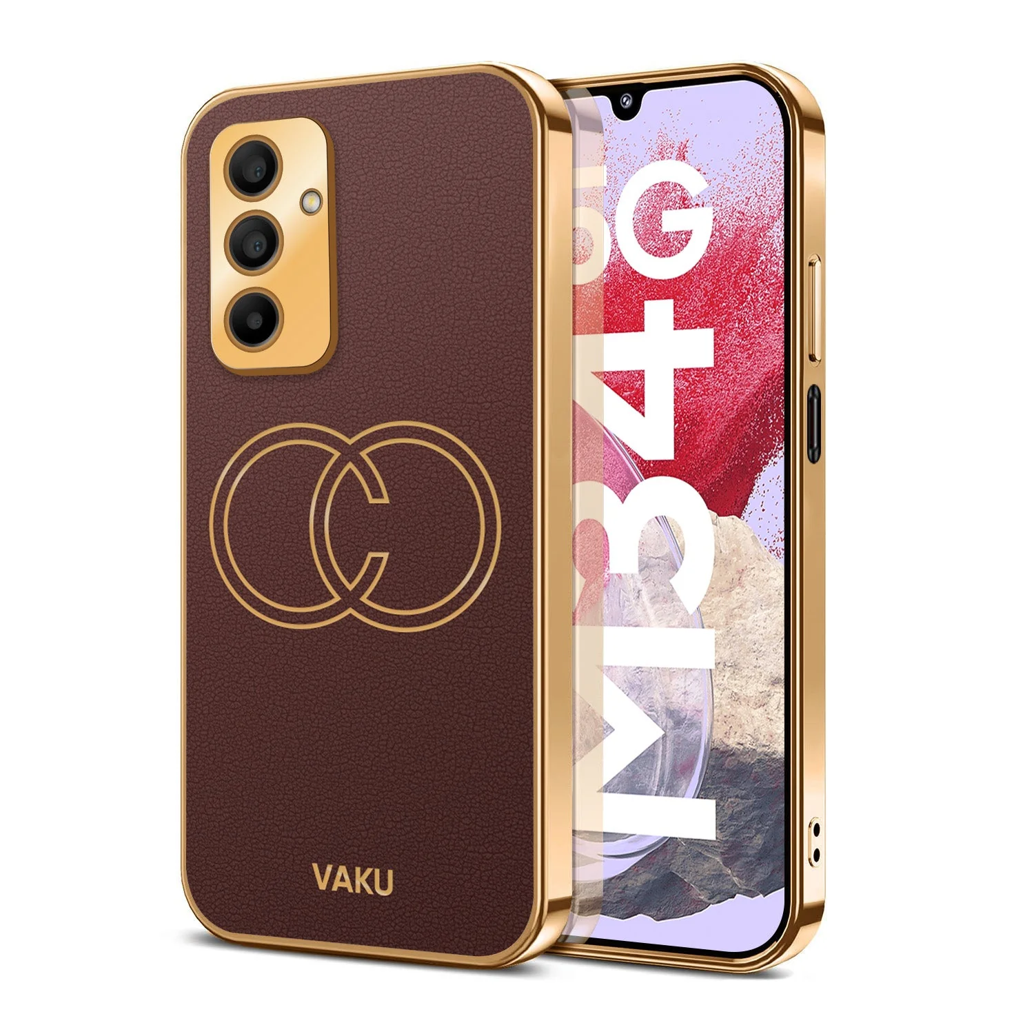 Vaku ® Samsung Galaxy M34 5G Skylar Leather Pattern Gold Electroplated Soft TPU Back Cover - Image 12