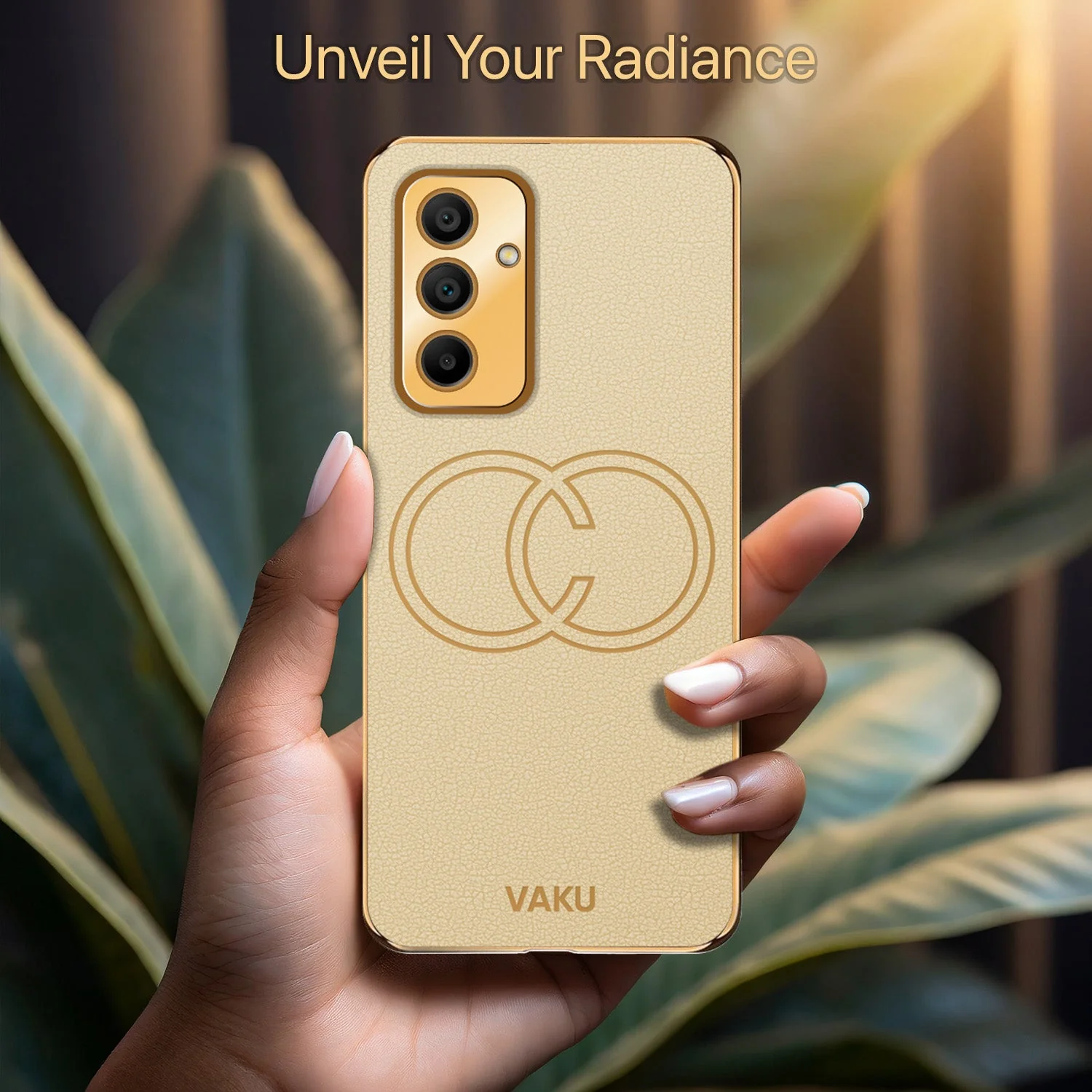Vaku ® Samsung Galaxy M34 5G Skylar Leather Pattern Gold Electroplated Soft TPU Back Cover - Image 16