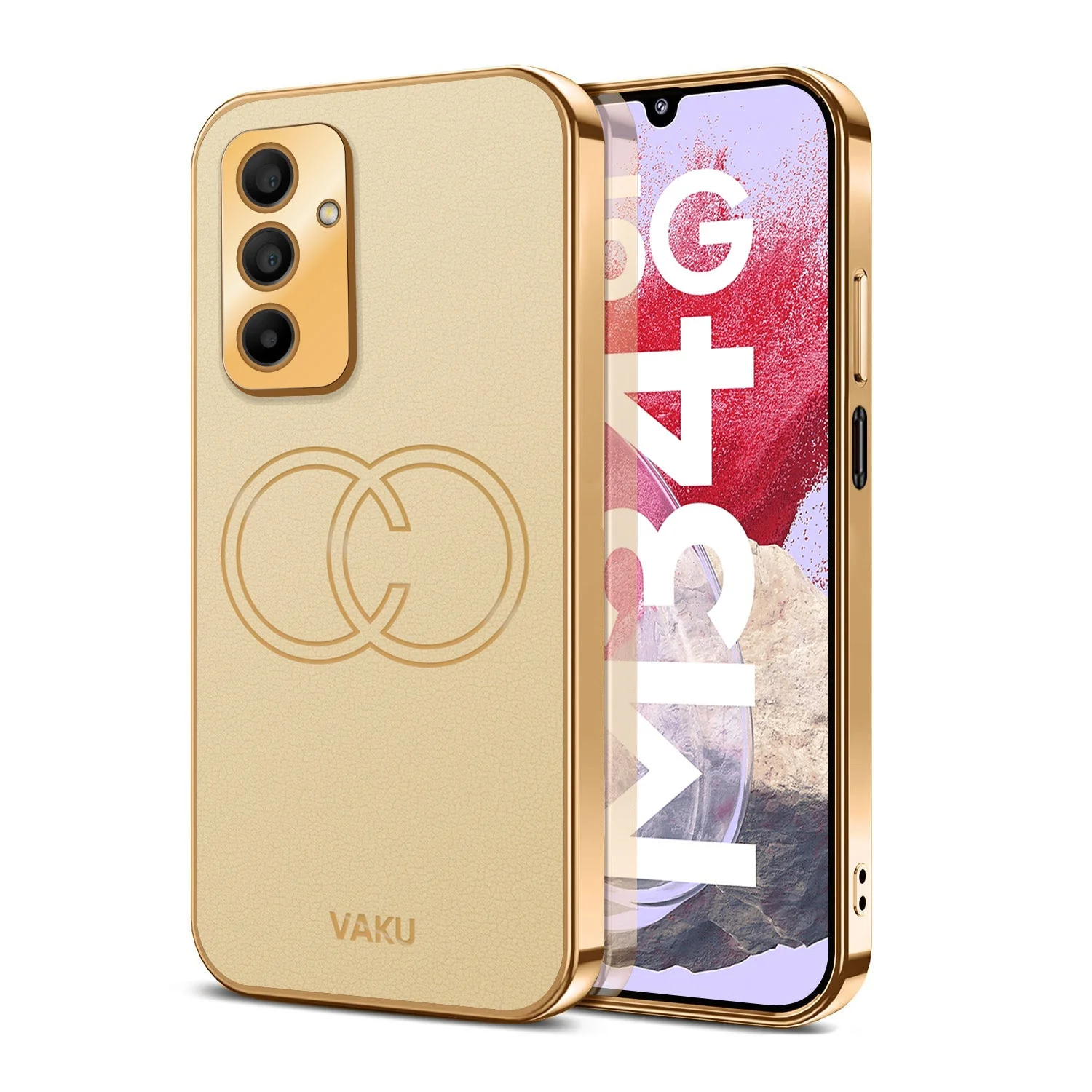 Vaku ® Samsung Galaxy M34 5G Skylar Leather Pattern Gold Electroplated Soft TPU Back Cover - Image 17