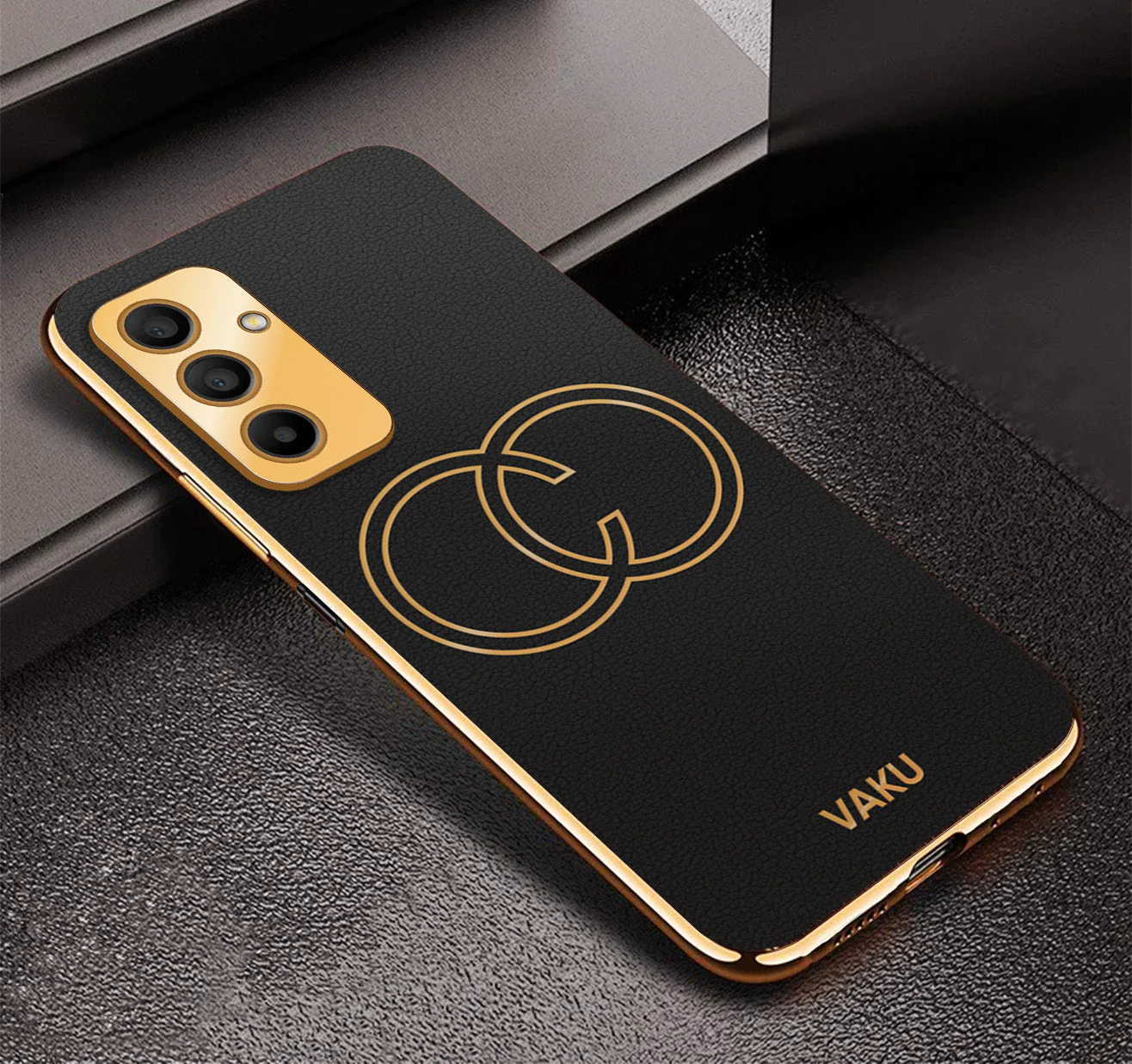 Vaku ® Samsung Galaxy M34 5G Skylar Leather Pattern Gold Electroplated Soft TPU Back Cover - Image 3