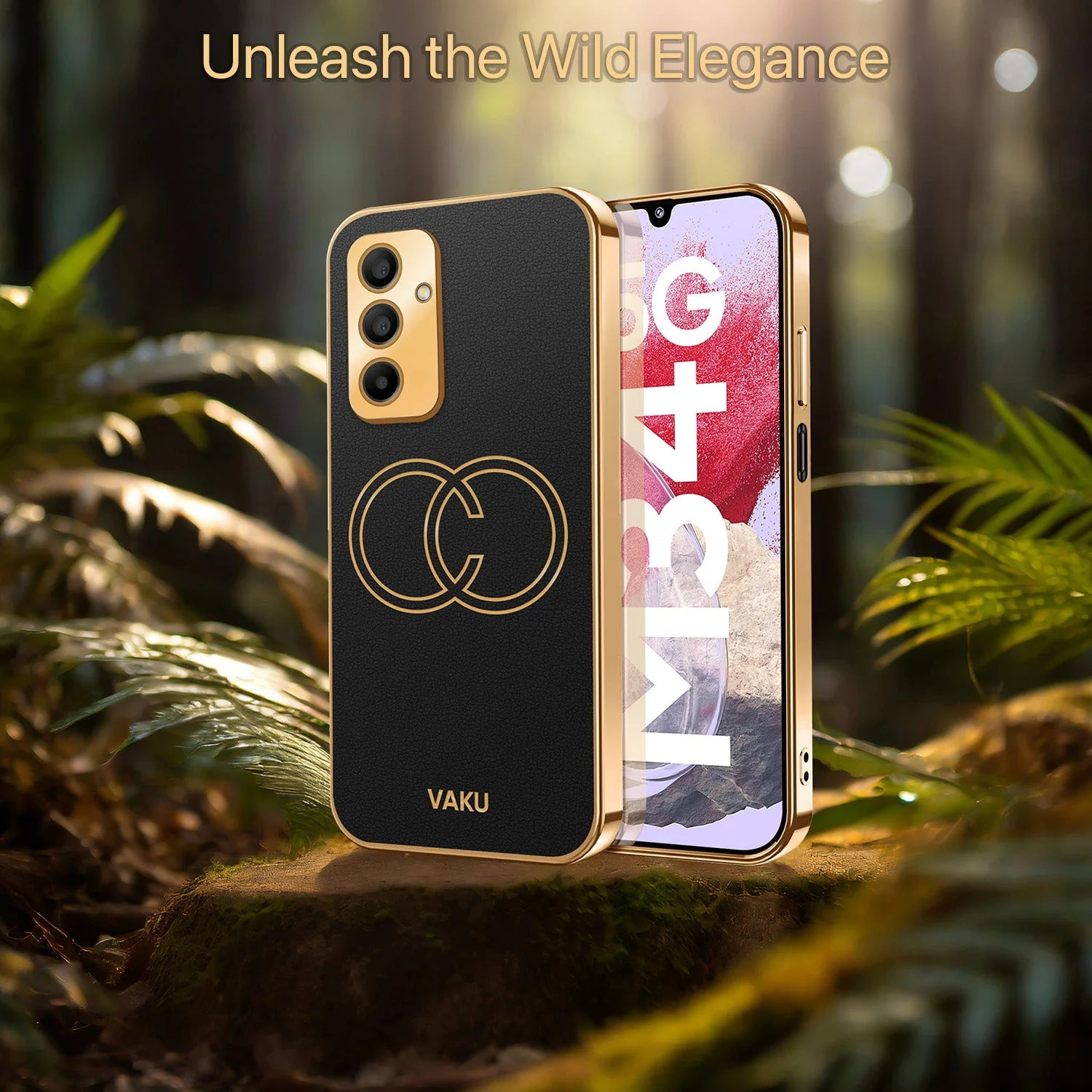 Vaku ® Samsung Galaxy M34 5G Skylar Leather Pattern Gold Electroplated Soft TPU Back Cover - Image 4
