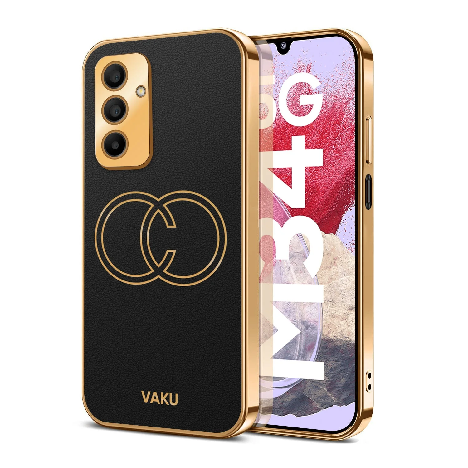 Vaku ® Samsung Galaxy M34 5G Skylar Leather Pattern Gold Electroplated Soft TPU Back Cover - Image 6