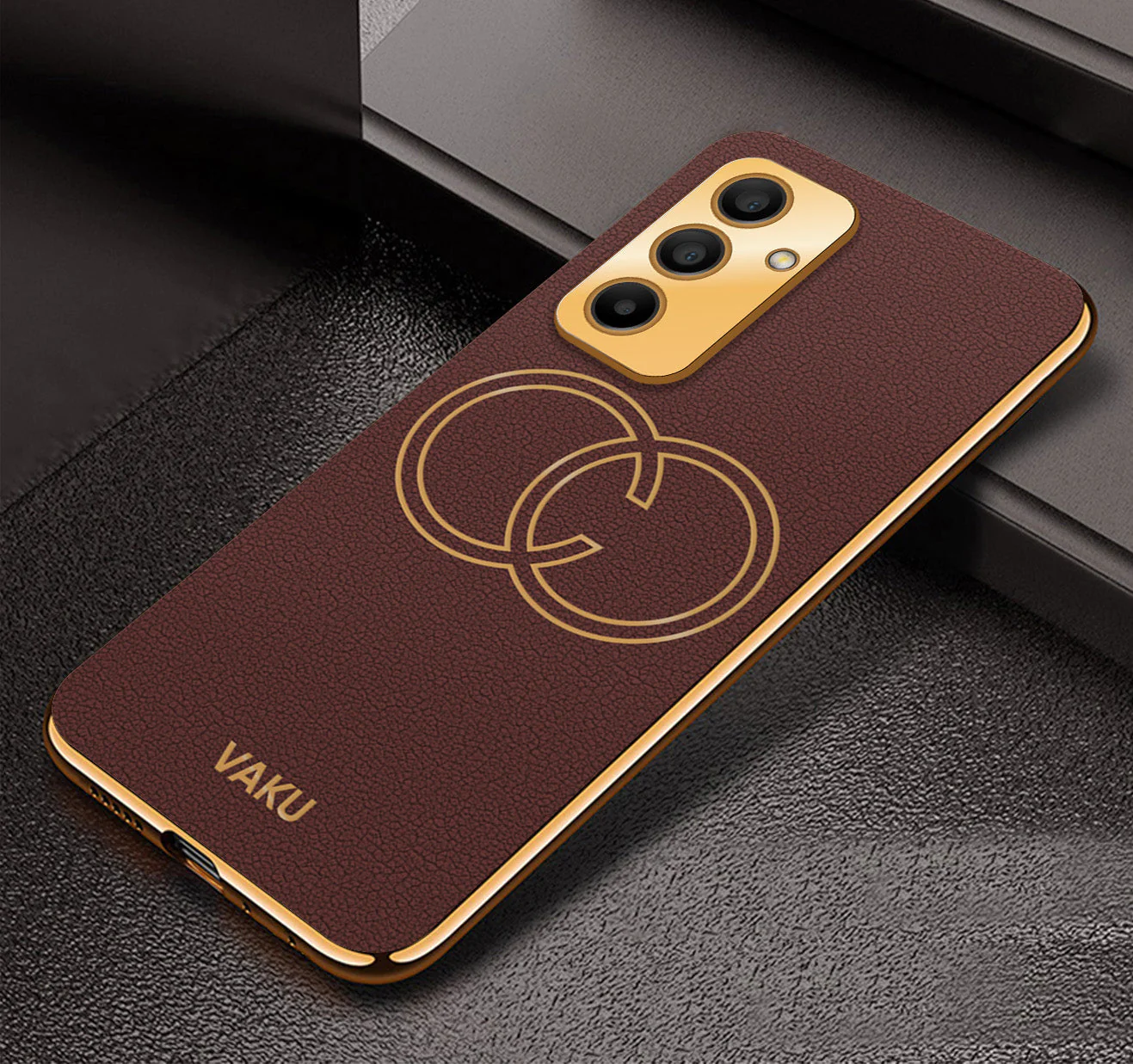 Vaku ® Samsung Galaxy M34 5G Skylar Leather Pattern Gold Electroplated Soft TPU Back Cover - Image 7