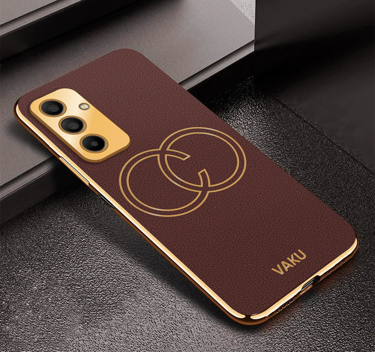 Vaku ® Samsung Galaxy M34 5G Skylar Leather Pattern Gold Electroplated Soft TPU Back Cover - Image 8