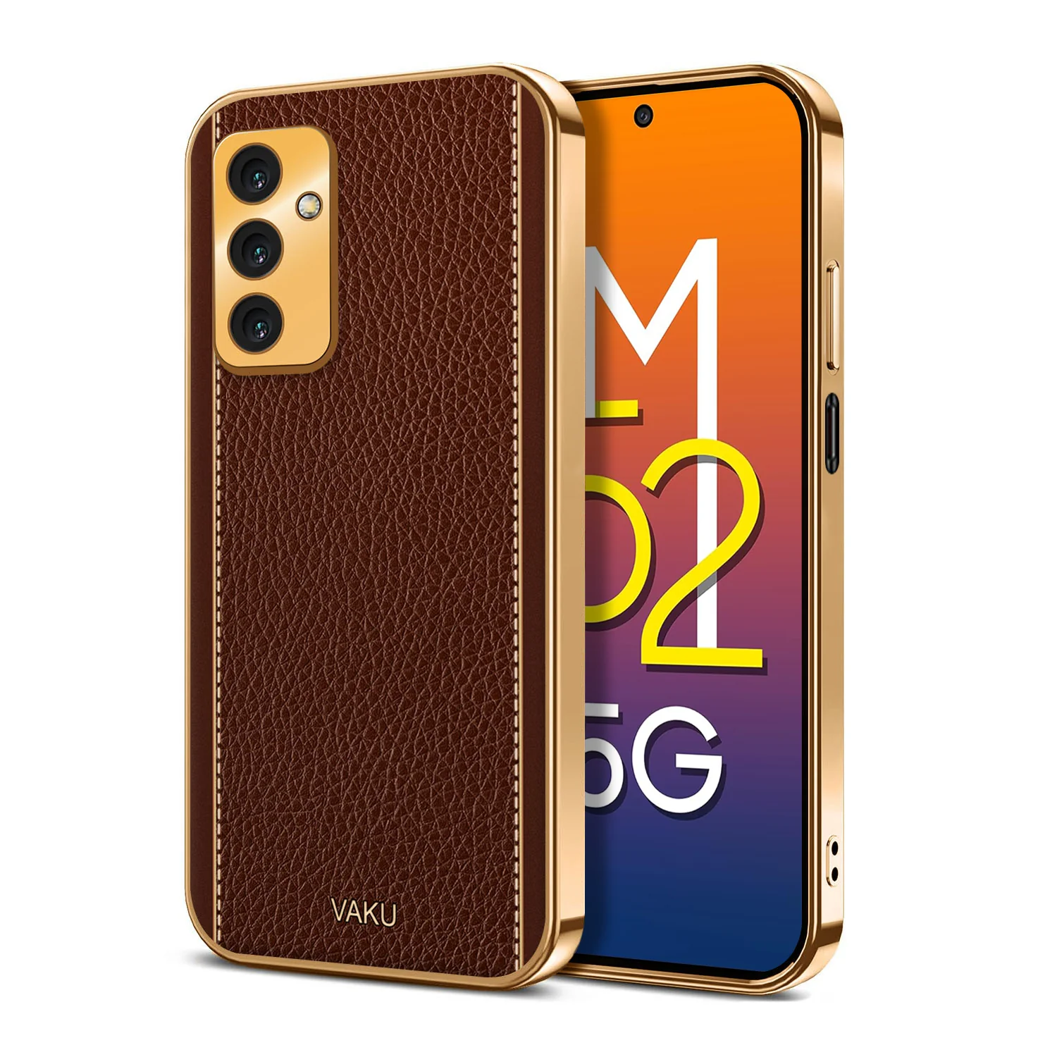 Vaku® Samsung Galaxy M52 5G Luxemberg Series Leather Stitched Gold Electroplated Soft TPU Back Cover - Image 11