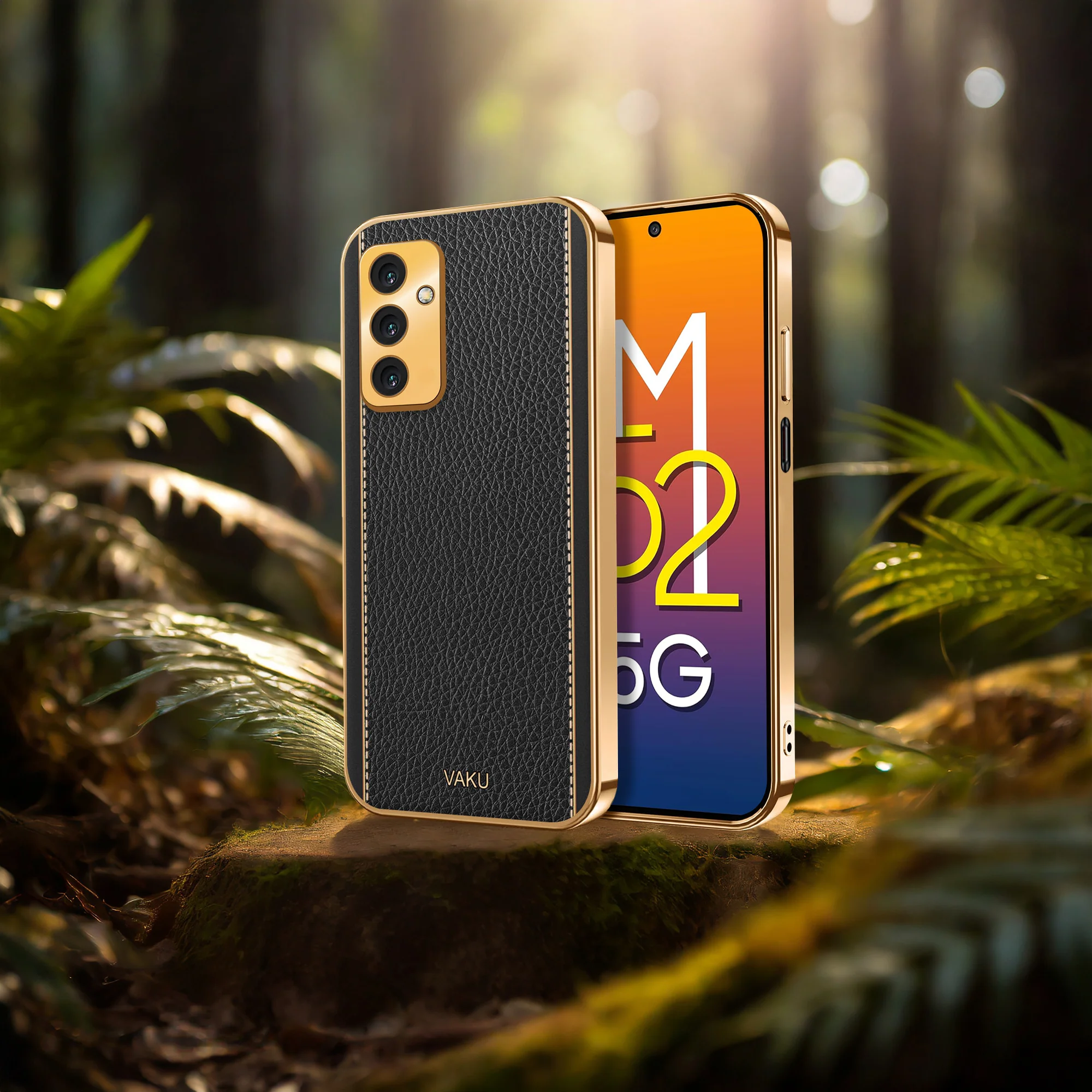 Vaku® Samsung Galaxy M52 5G Luxemberg Series Leather Stitched Gold Electroplated Soft TPU Back Cover - Image 13