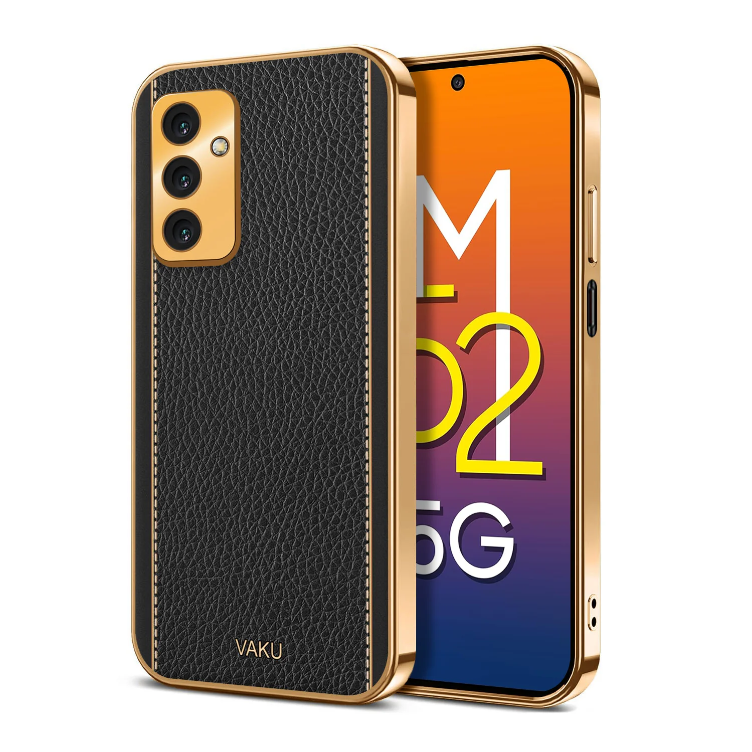 Vaku® Samsung Galaxy M52 5G Luxemberg Series Leather Stitched Gold Electroplated Soft TPU Back Cover - Image 8