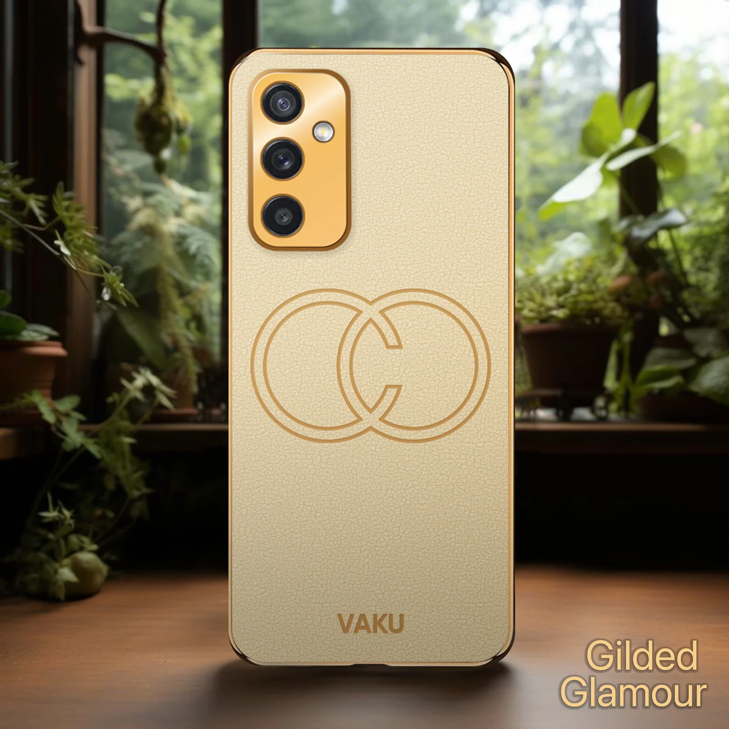 Vaku® Samsung Galaxy M52 5G Skylar Leather Pattern Gold Electroplated Soft TPU Back Cover - Image 4