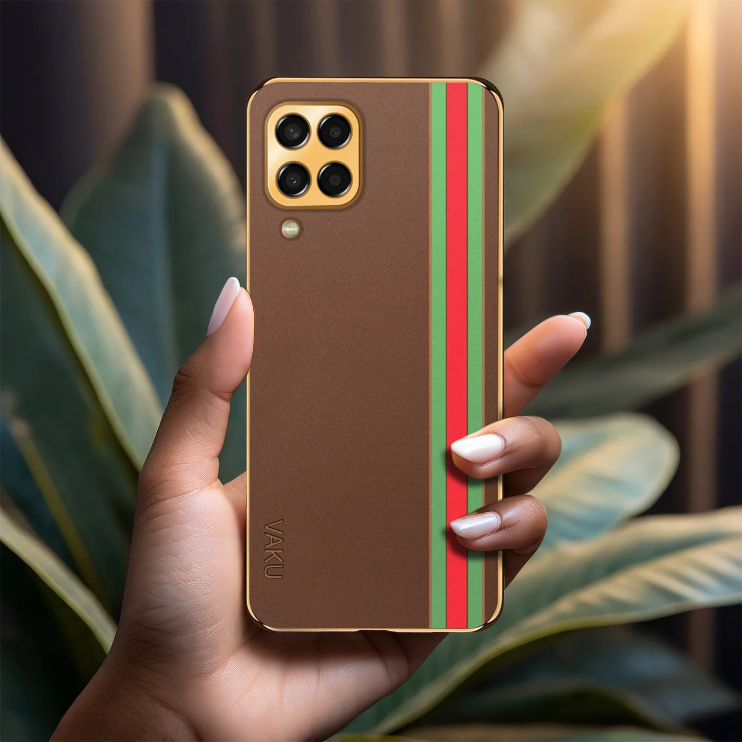 Vaku® Samsung Galaxy M53 5G Felix Line Leather Stitched Gold Electroplated Soft TPU Back Cover Case - Image 10