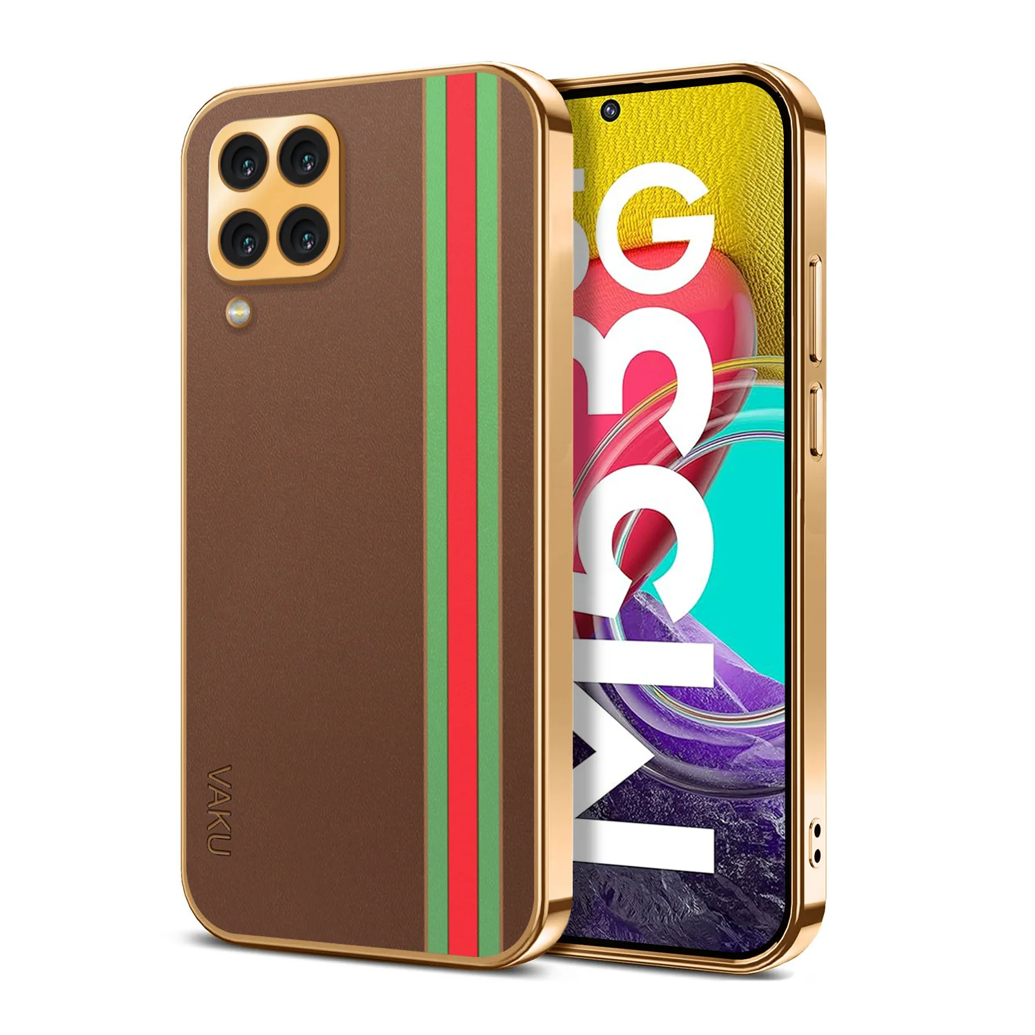 Vaku® Samsung Galaxy M53 5G Felix Line Leather Stitched Gold Electroplated Soft TPU Back Cover Case - Image 11