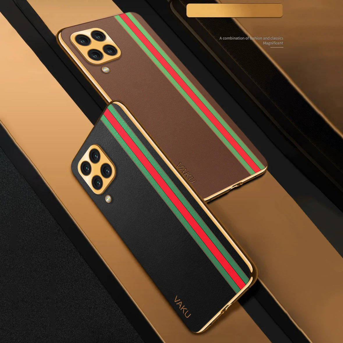 Vaku® Samsung Galaxy M53 5G Felix Line Leather Stitched Gold Electroplated Soft TPU Back Cover Case - Image 12