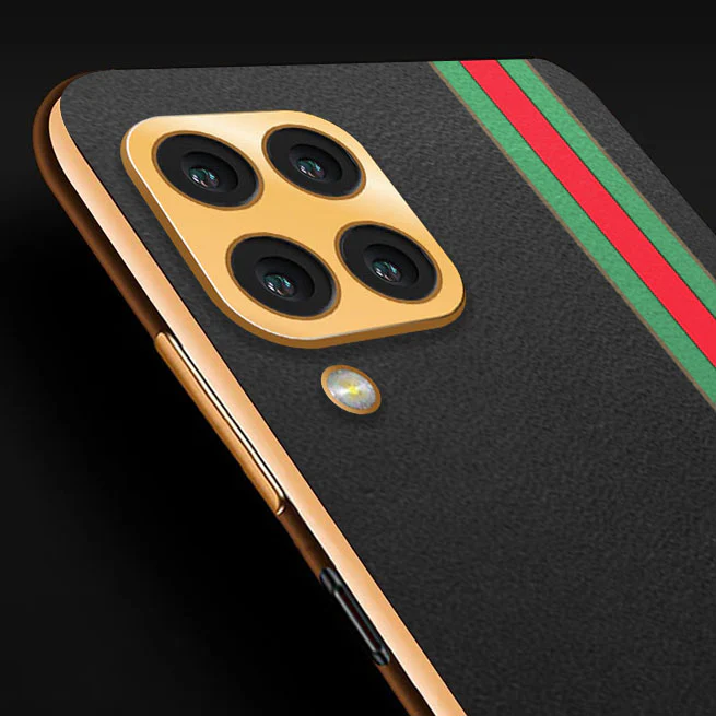 Vaku® Samsung Galaxy M53 5G Felix Line Leather Stitched Gold Electroplated Soft TPU Back Cover Case - Image 2
