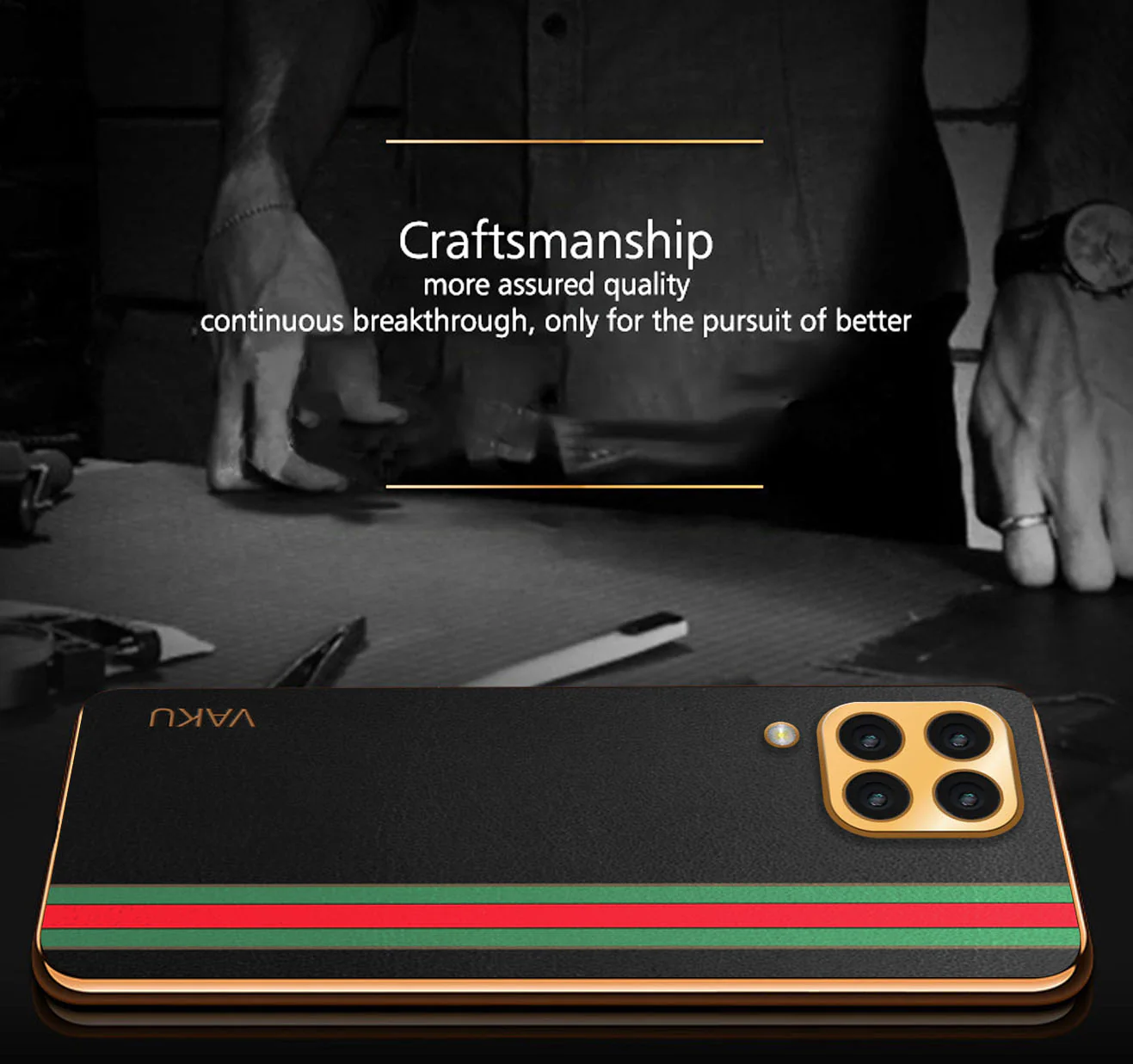 Vaku® Samsung Galaxy M53 5G Felix Line Leather Stitched Gold Electroplated Soft TPU Back Cover Case - Image 4