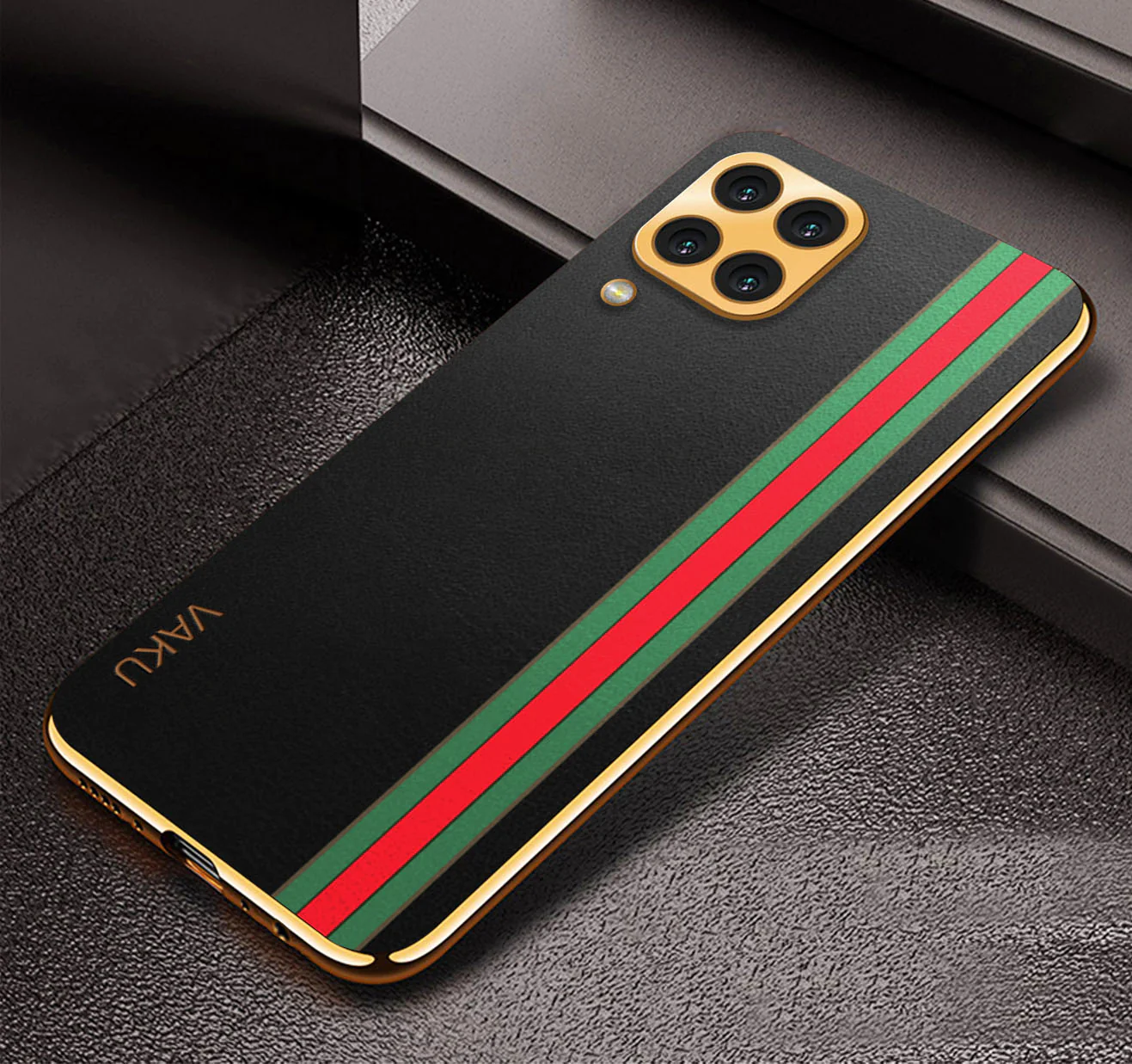 Vaku® Samsung Galaxy M53 5G Felix Line Leather Stitched Gold Electroplated Soft TPU Back Cover Case - Image 5