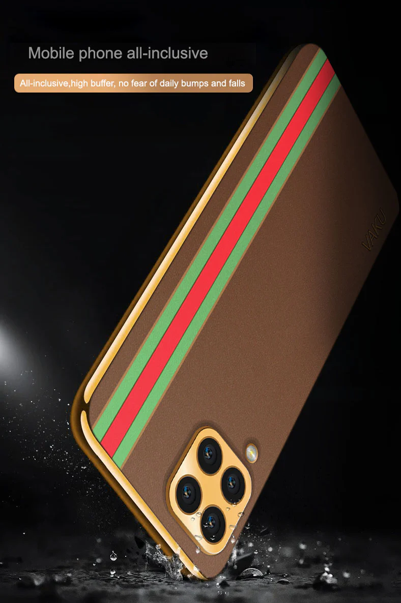 Vaku® Samsung Galaxy M53 5G Felix Line Leather Stitched Gold Electroplated Soft TPU Back Cover Case - Image 7