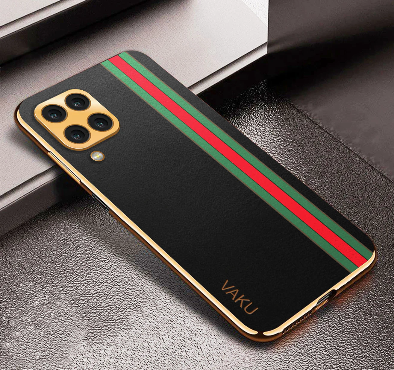 Vaku® Samsung Galaxy M53 5G Felix Line Leather Stitched Gold Electroplated Soft TPU Back Cover Case - Image 8