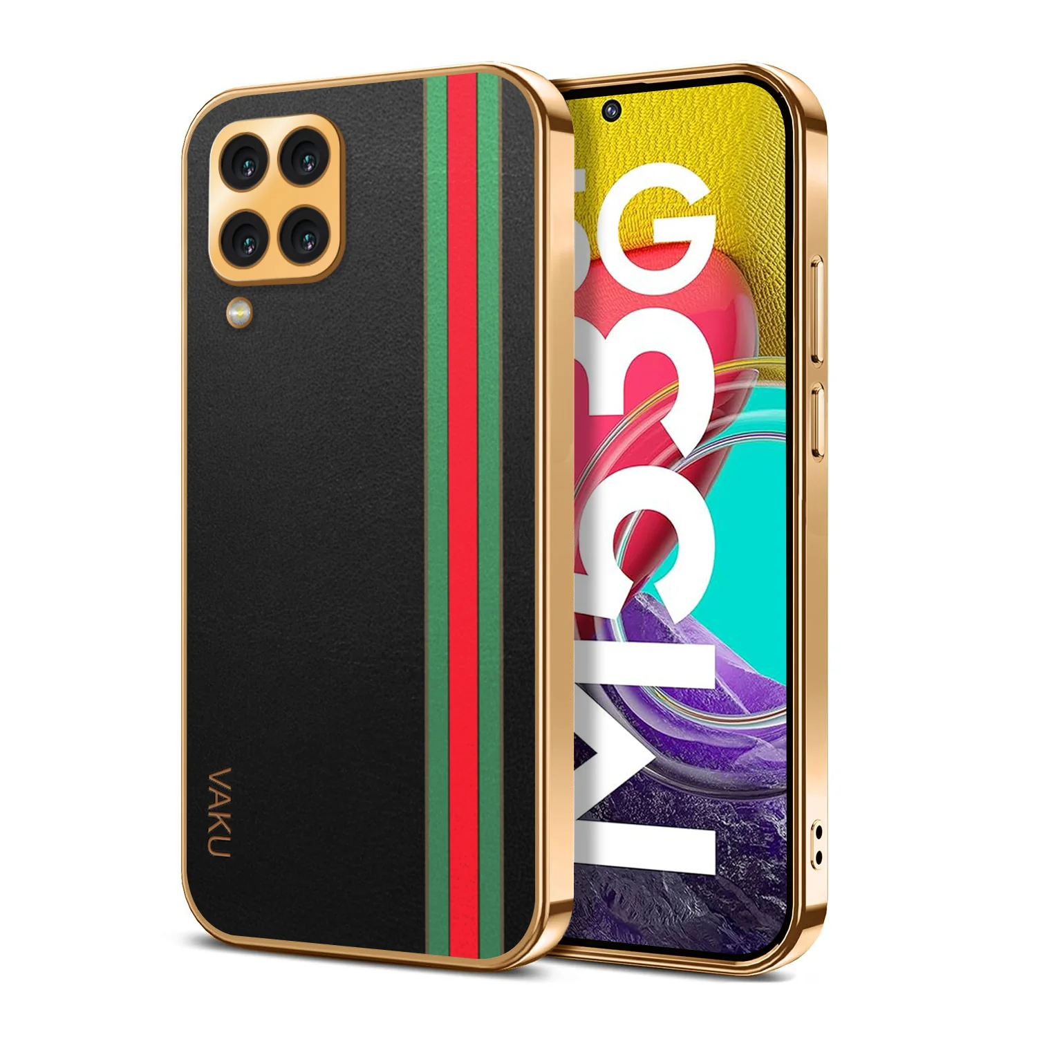 Vaku® Samsung Galaxy M53 5G Felix Line Leather Stitched Gold Electroplated Soft TPU Back Cover Case - Image 9